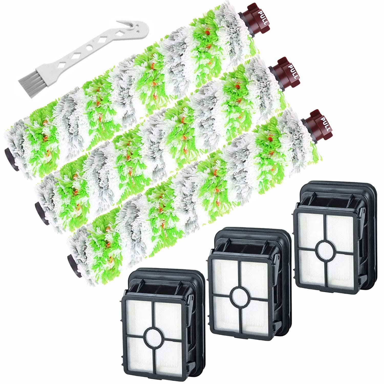 Replacement Parts for Bissell CrossWave Pet Pro 2306A & CrossWave 1785 Series, 3 Pack 2460 Multi-Surface Pet Pro Brush Rolls + 3 Pack 1866 Vacuum Filters,Compare to Part 1613568, 1608684