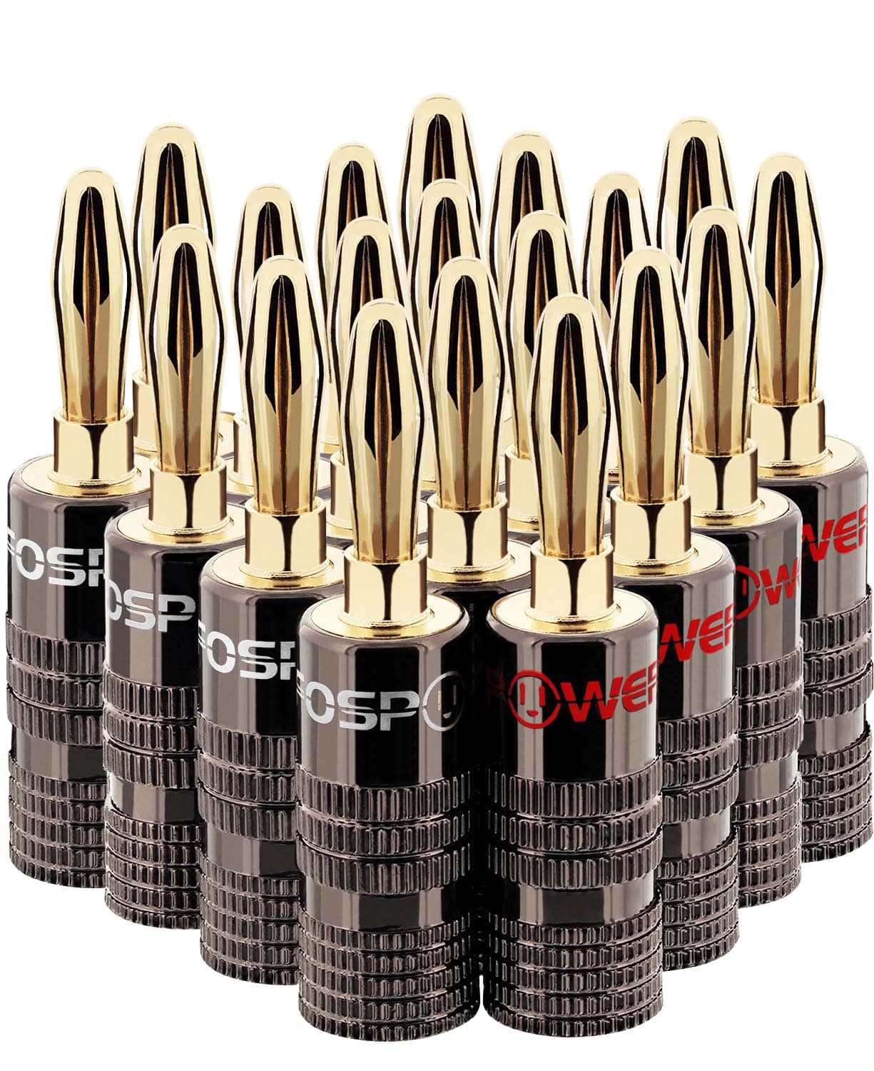 FosPower Banana Plugs 10 Pairs / 20 pcs, Closed Screw 24K Gold Plated Speaker Plug Connectors for Speaker Wire, Wall Plate, Home Theater, Audio/Video Receiver, Amplifiers and Sound Systems