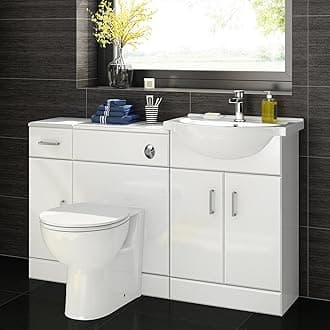1200 mm White Gloss Bathroom Vanity Furniture Basin Unit + Back to Wall Toilet