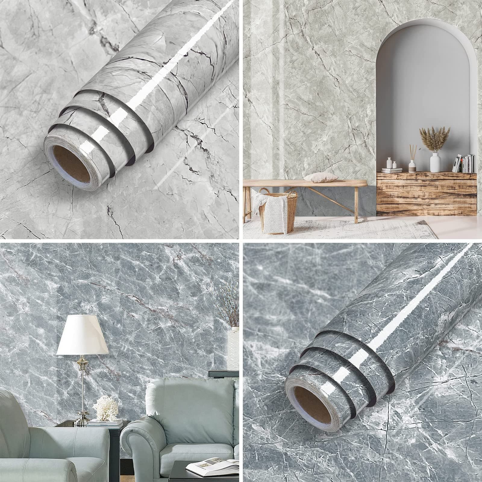 Erfoni Marble Wallpaper Peel and Stick Countertops Glossy Marble Contact Paper Granite Self Adhesive Paper Marble Removable Wallpaper for Kitchen Backsplash Vinyl Film