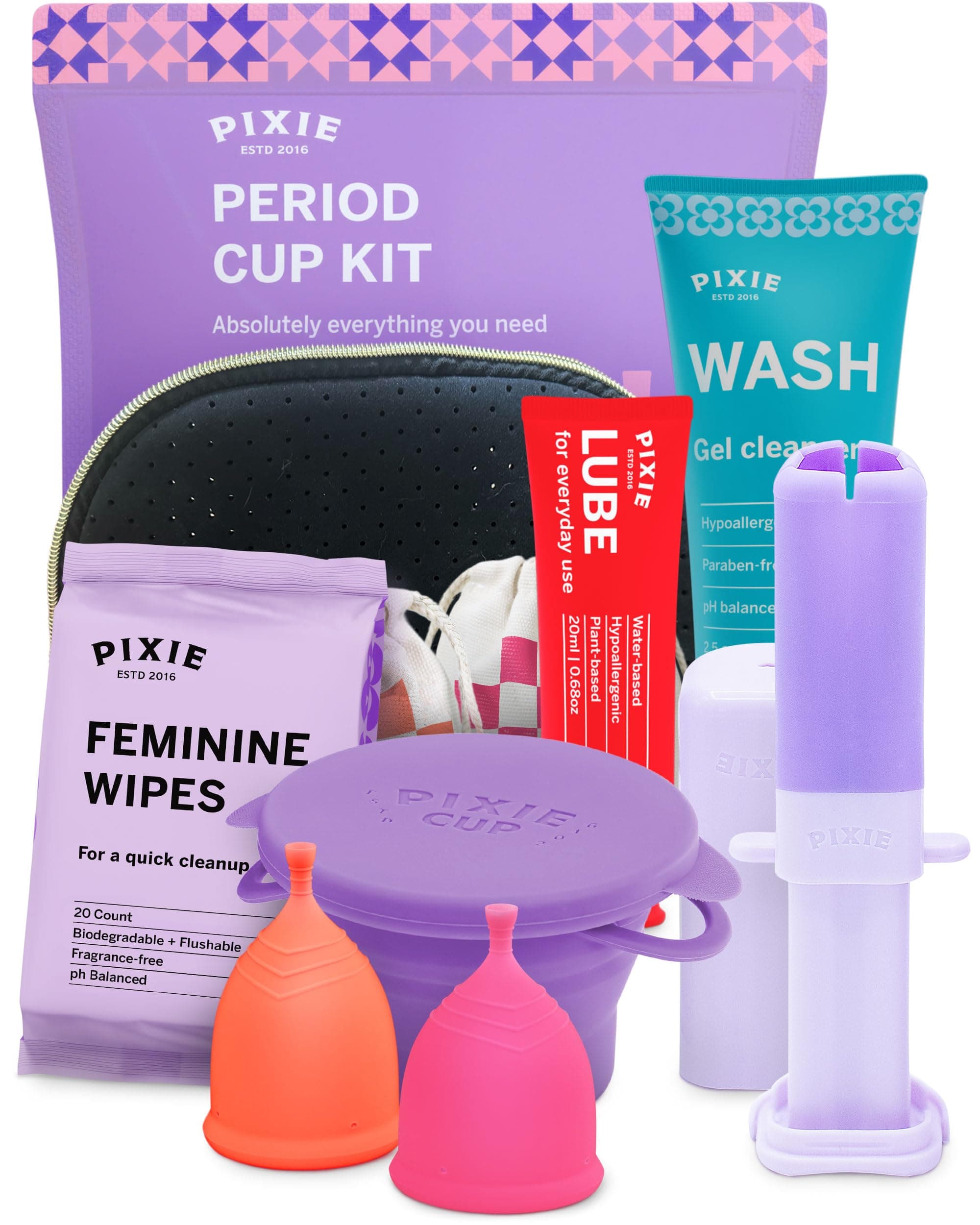 Pixie Menstrual Cup Kit - Best Period Cup Starter Kit for Feminine Care - Proven to Be What You Need to Become A Successful Cup User - 100% Medical-Grade Silicone - Tampon Alternative