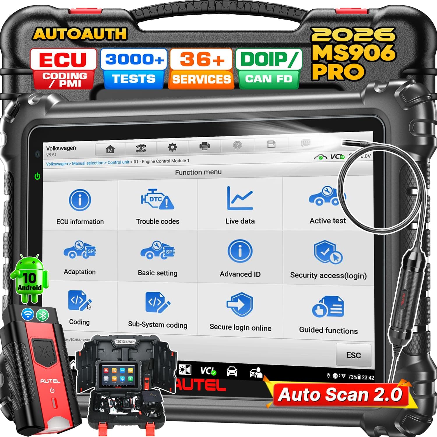 Scanner MaxiSys MS906 PRO, 2026 MS906PRO Same as MS906MAX, 2.0 of MS908S MS906BT MK908 II, DoIP CAN FD, 36+ Service, 3000+ Active Tests, Auto Scan 2.0, OE Bidirectional Diagnostic, 4G/128G, FCA