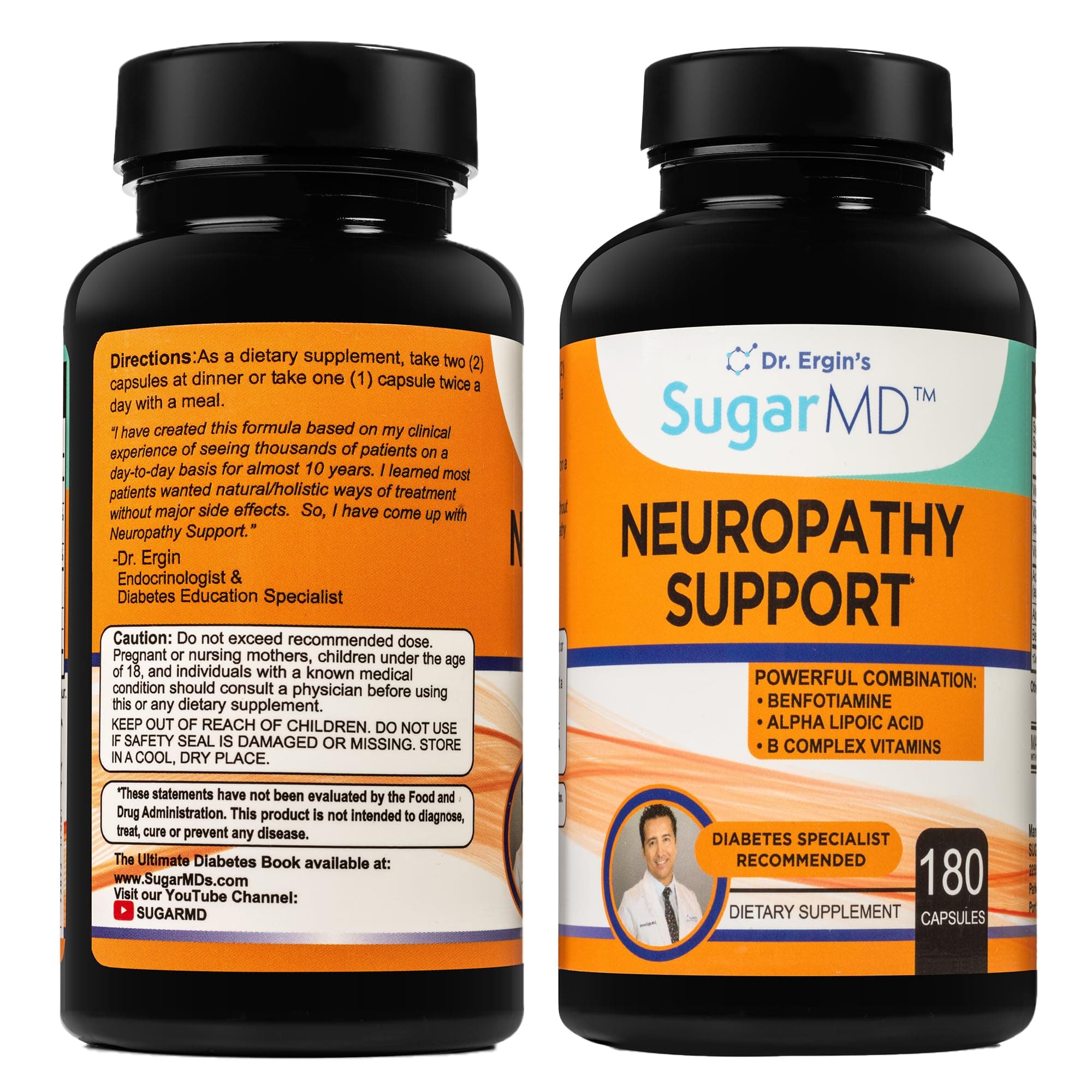 SugarMD Dr. Ergin's Neuropathy Support with Alpha Lipoic Acid, Benfotiamine, L- Carnitine and B Complex Vitamins (180)