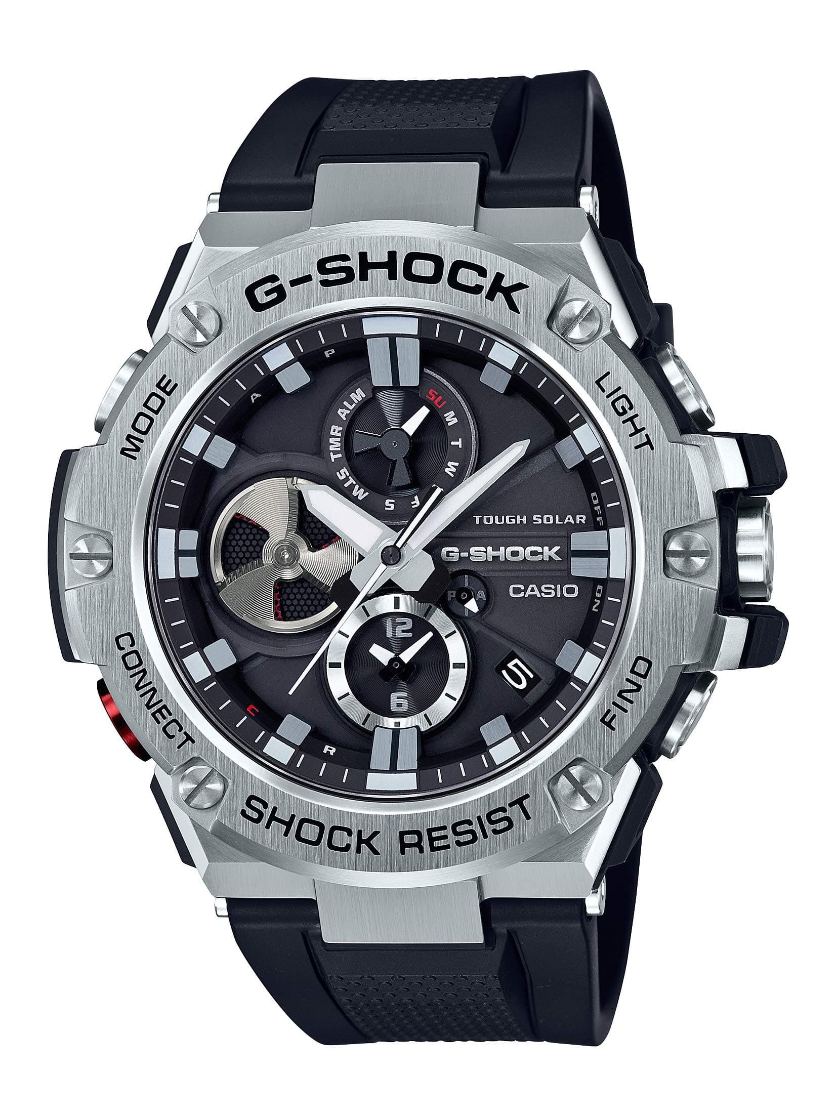 Men's 'G-Steel by G-Shock' Quartz Solar Bluetooth Connected Resin Dress Watch, Color: Black (Model: GST-B100-1ACR)