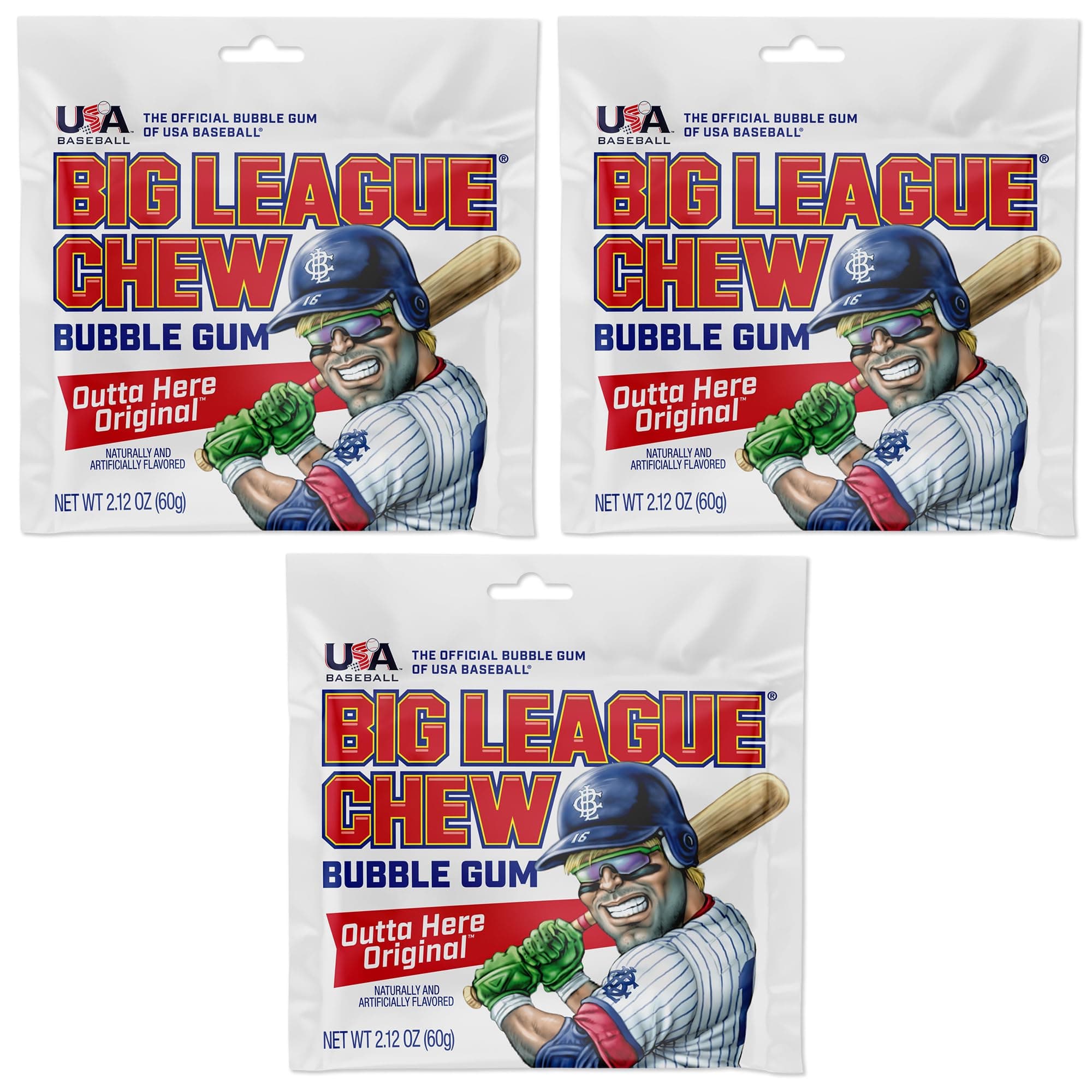 Big League Chew Original Bubble Gum 3-Pack - 2.12oz Packets - Original Baseball Gum - Big League Chew Baseball Candy Set for Treats, Party Favors & More - Softball Candy For Teams