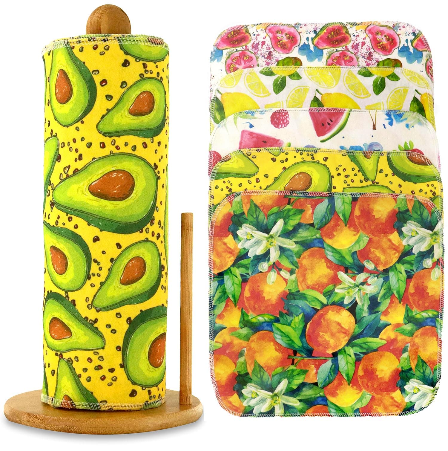 ROGITU 25 Pack Reusable Paper Towels, Paperless Towels Roll Washable Cotton Cloth for Kitchen Towels Zero Waste Products Alternative Paper Towels Alternative (Fruit01)