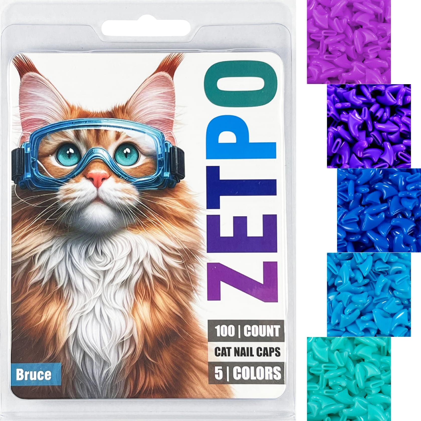 zetpo 100 pcs Cat Claw Covers | Purple, Violet, Blue, Sky Blue, Turquoise