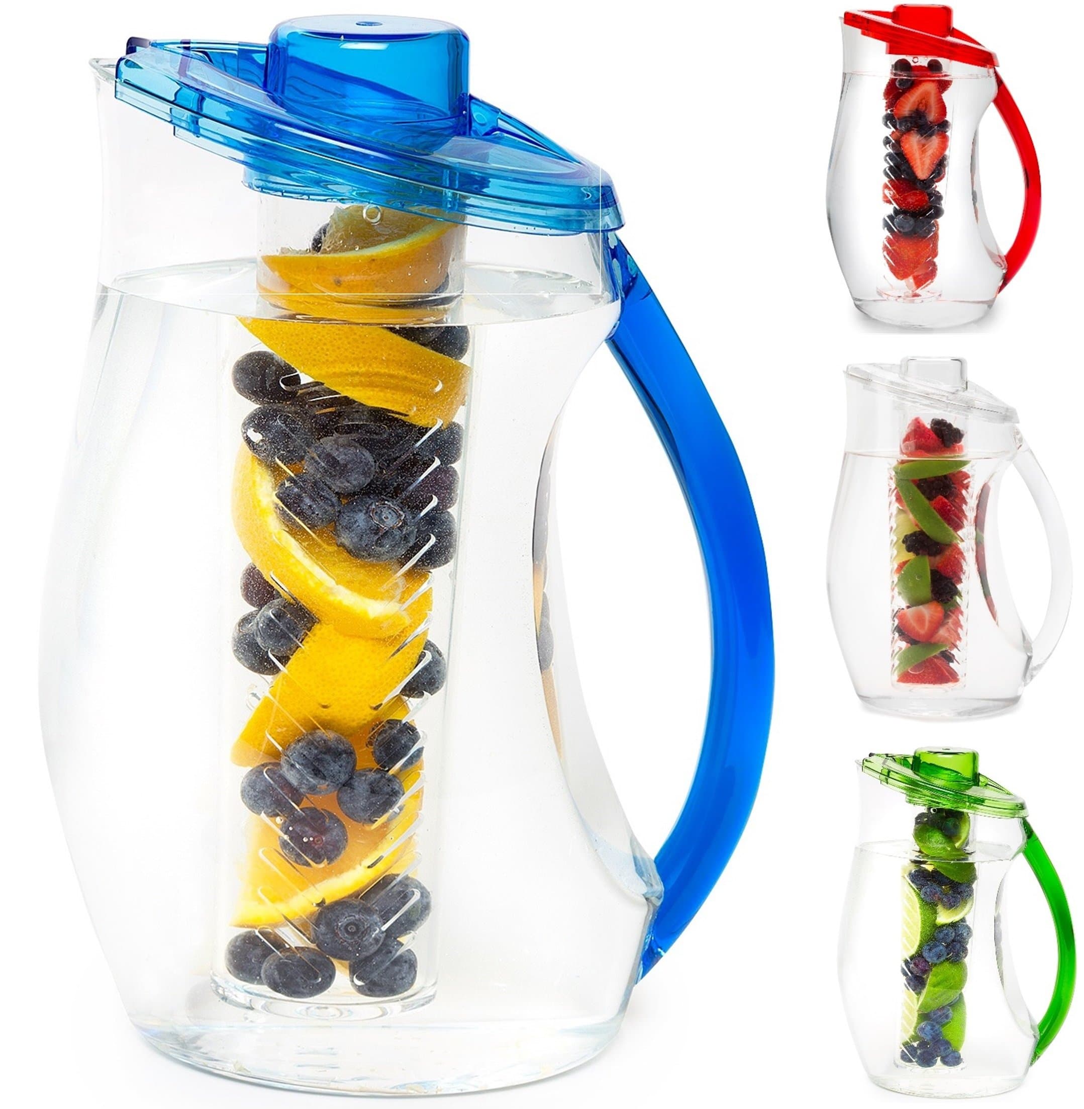 Water Infuser Pitcher & Gourmet Recipe eBook (Emailed) | BPA Free Fruit Infusion Pitcher with Glass Like Appearance and Largest 3+ Liter Capacity for Amazing Spa Water (Blue)