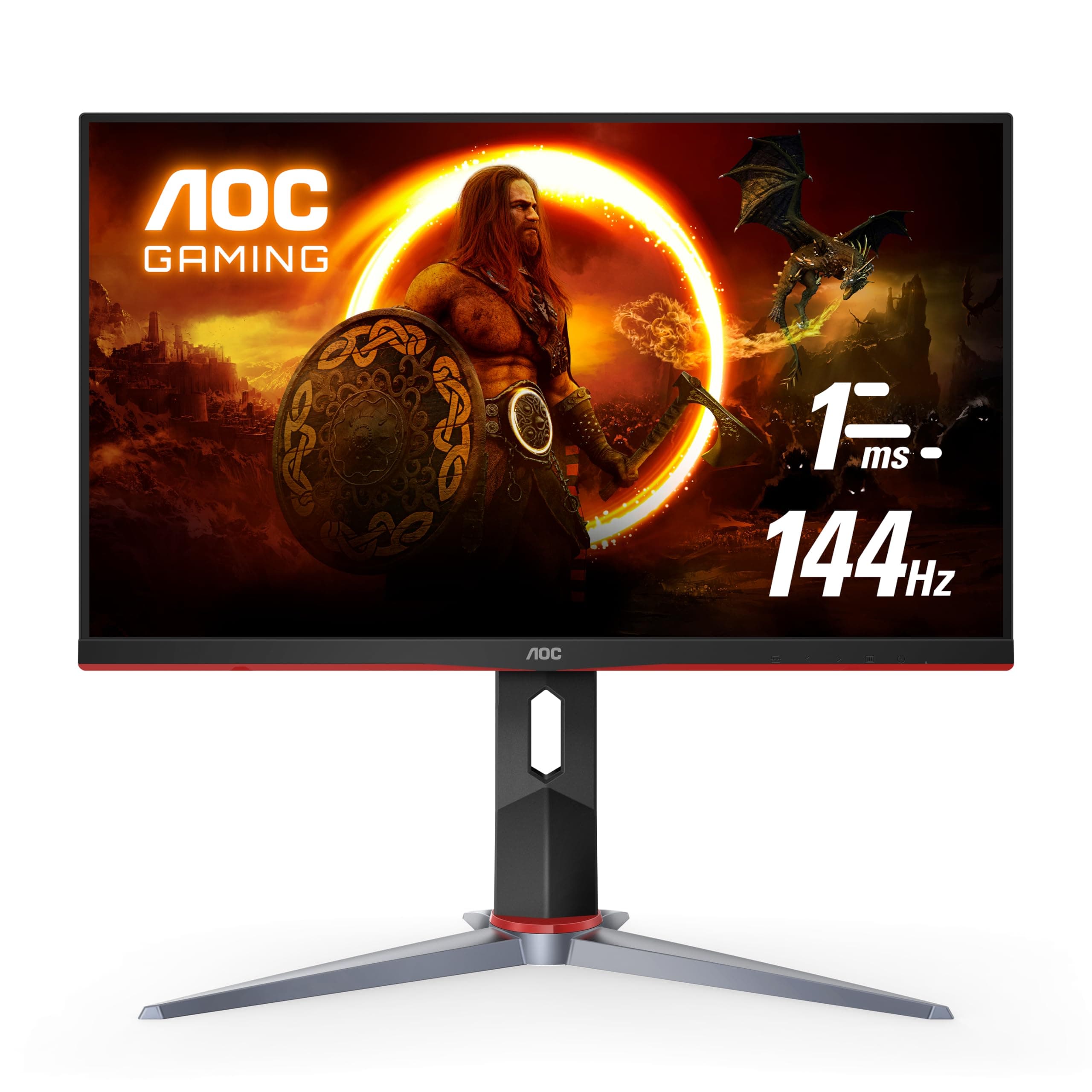 24G2 24" Frameless Gaming IPS Monitor, FHD 1080P, 1ms 144Hz, Freesync, HDMI/DP/VGA, Height Adjustable, 3-Year Zero Dead Pixel Guarantee,Black/Red