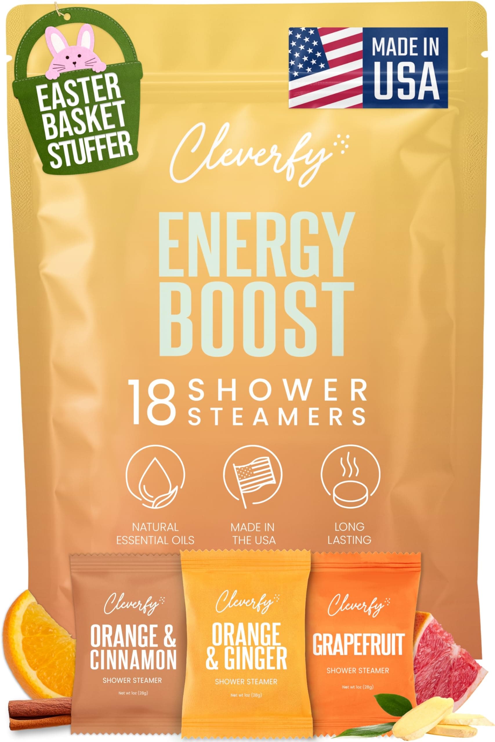 Cleverfy Citrus Shower Steamers Aromatherapy for Women and Men – Self-Care Shower Bombs for Energy Boost and Relaxation – 18 Tablets