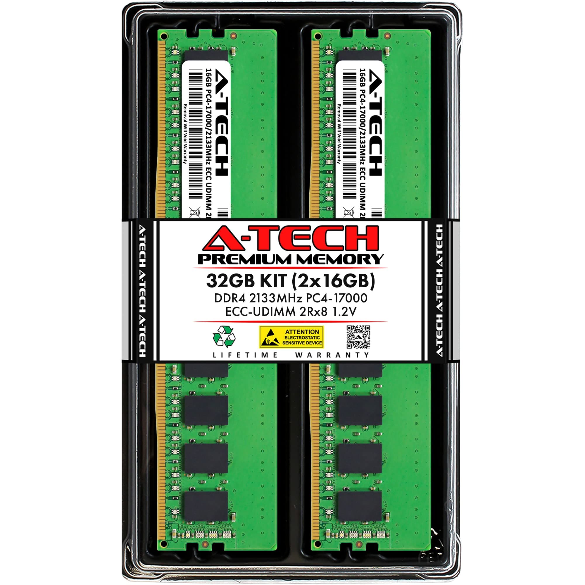 Server 32GB Kit (2x16GB) DDR4 2133MHz PC4-17000 ECC UDIMM 2Rx8 Dual Rank 1.2V ECC Unbuffered DIMM 288-Pin Server & Workstation RAM Memory Upgrade Modules (A-Tech Enterprise Series)