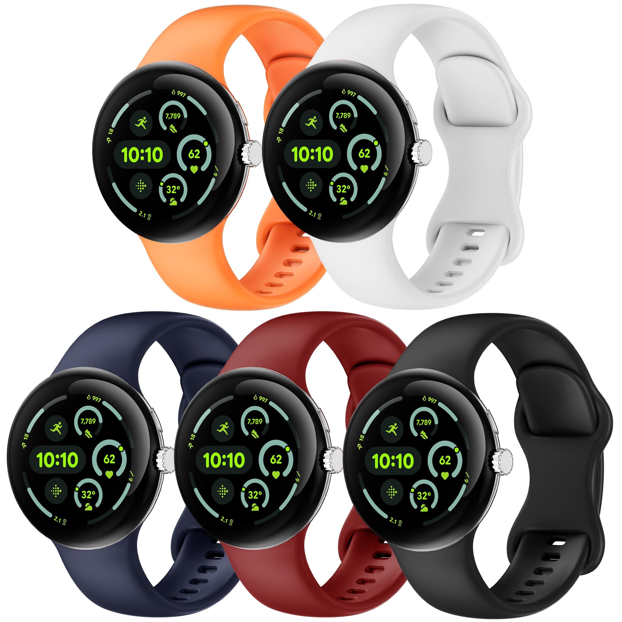 5 Pack Watch Bands Compatible with Google Pixel Watch 3 45mm,Soft Silicone Durable Sport Waterproof Replacement Straps for Pixel 3 45mm Smartwatch Accessories Women Men