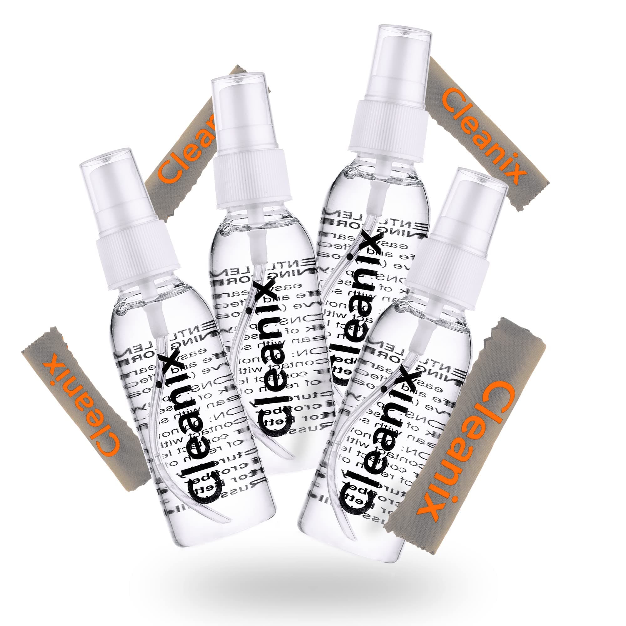CleanixCleanix Glasses Cleaner Set of 4, Alcohol-Free Eyeglass Cleaner, 4pcs. 2-Ounce Spray Bottles with 4 Microfiber Cloths, Travel-Sized Cleaner Kit, Safe for Glasses, & Electronic Devices