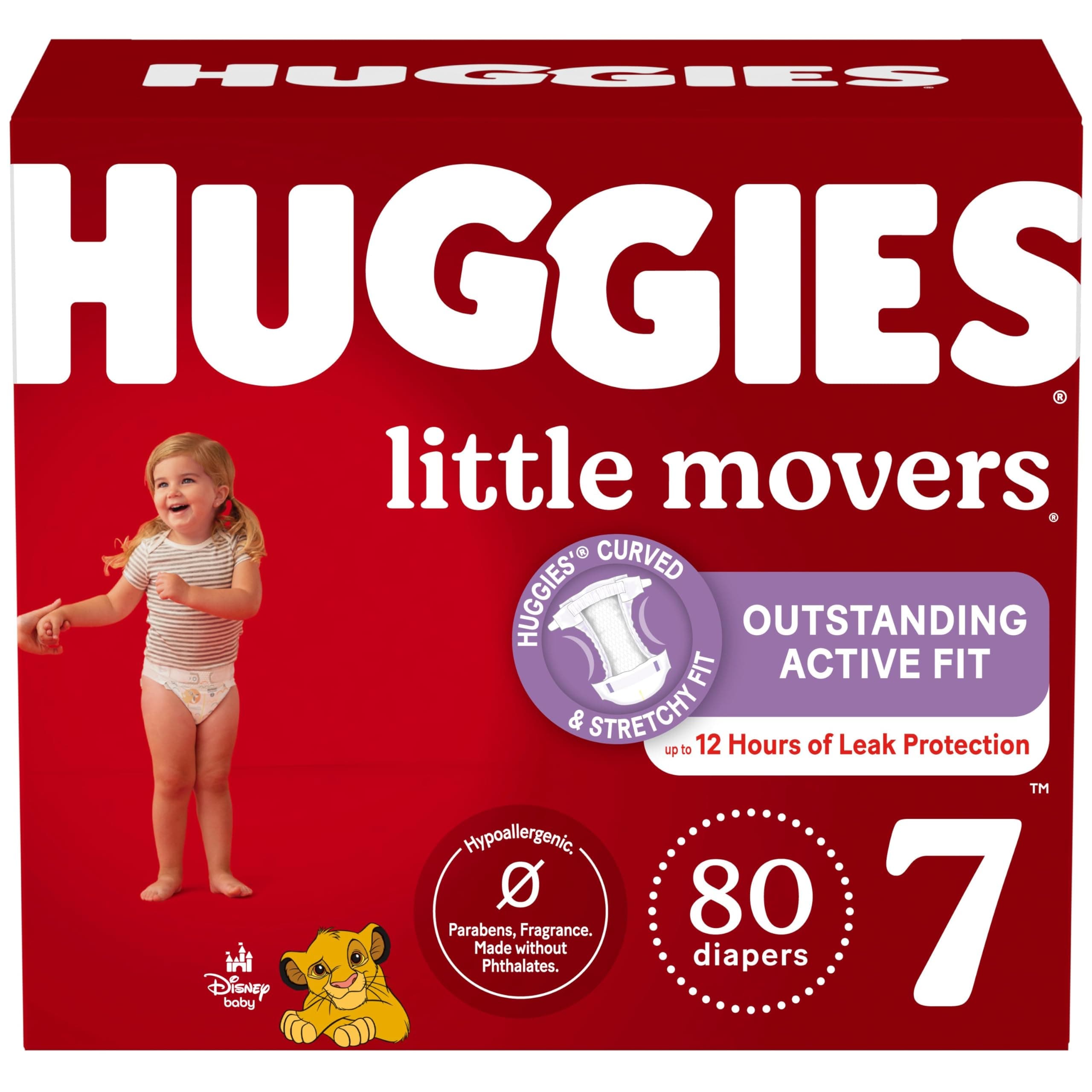 Huggies Little Movers Baby Diapers, Size 7 (41+ lbs), 80 Ct