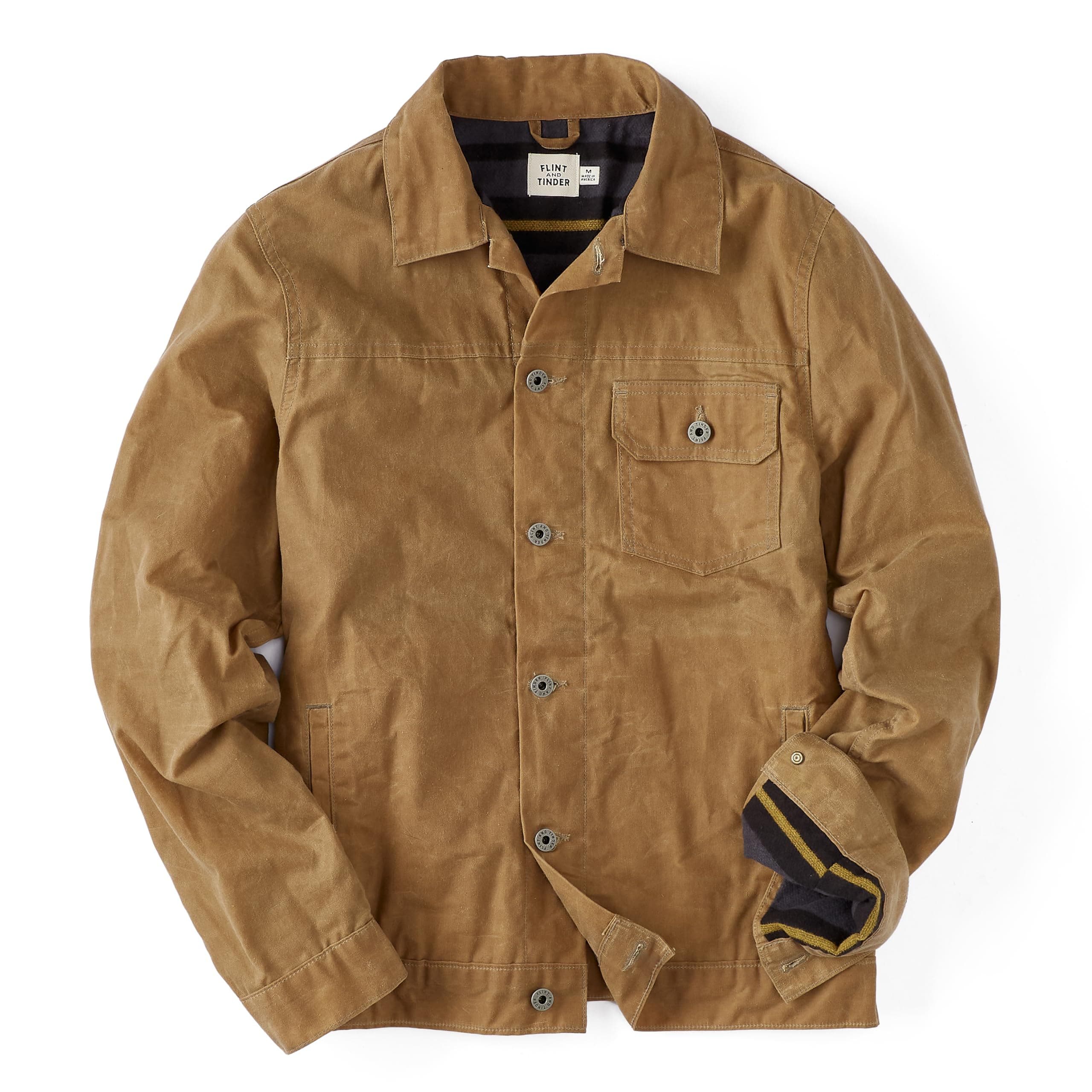 Huckberry Flint and Tinder Men's Flannel-Lined Waxed Trucker Jacket, Water & Weather Resistant Mens Jacket