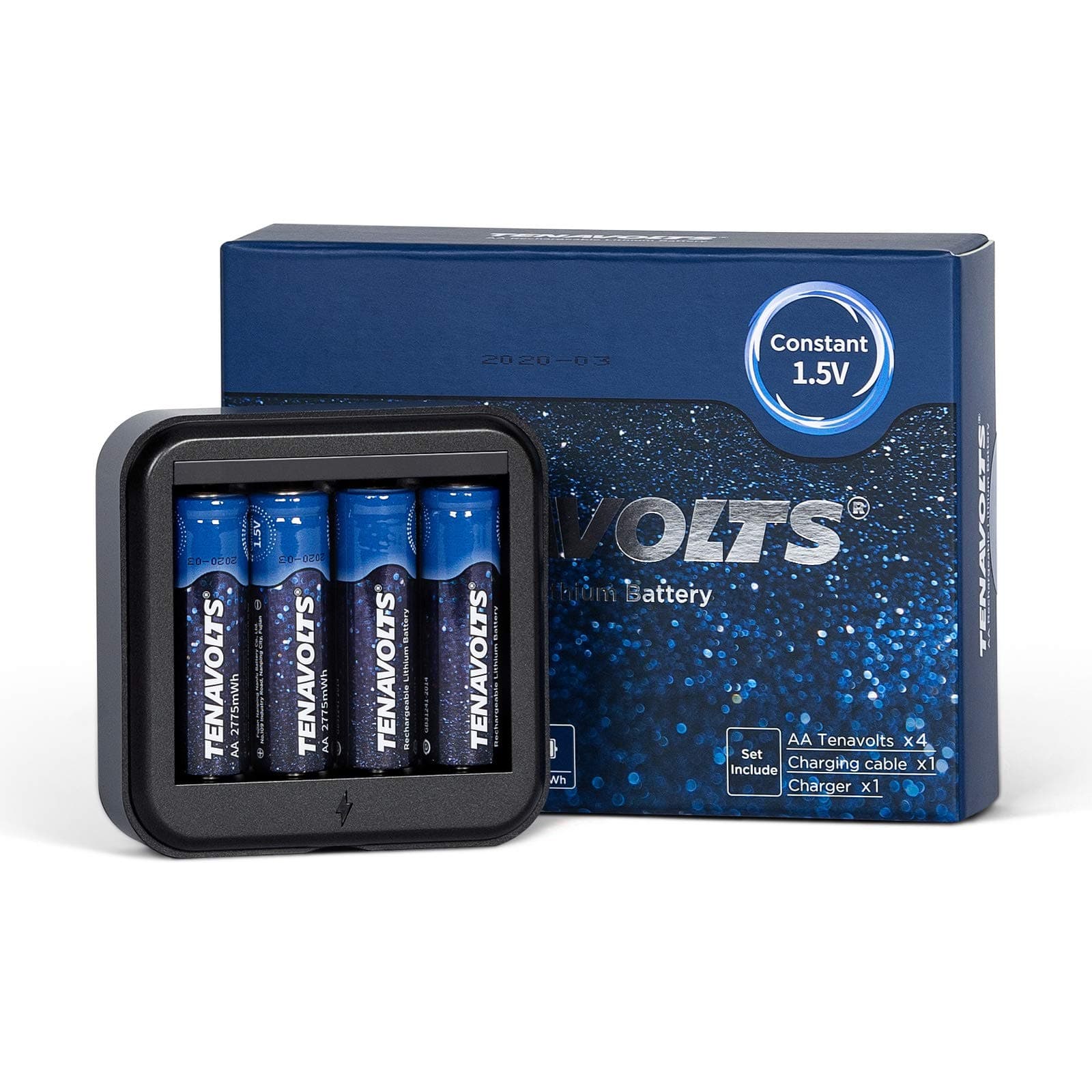 Tenavolts Constant 1.5 V Power AA Lithium Rechargeable Batteries (x4) with USB Charger 1.8 h Fast Rechargeable 2775 mWh 4 AA Batteries with Charger