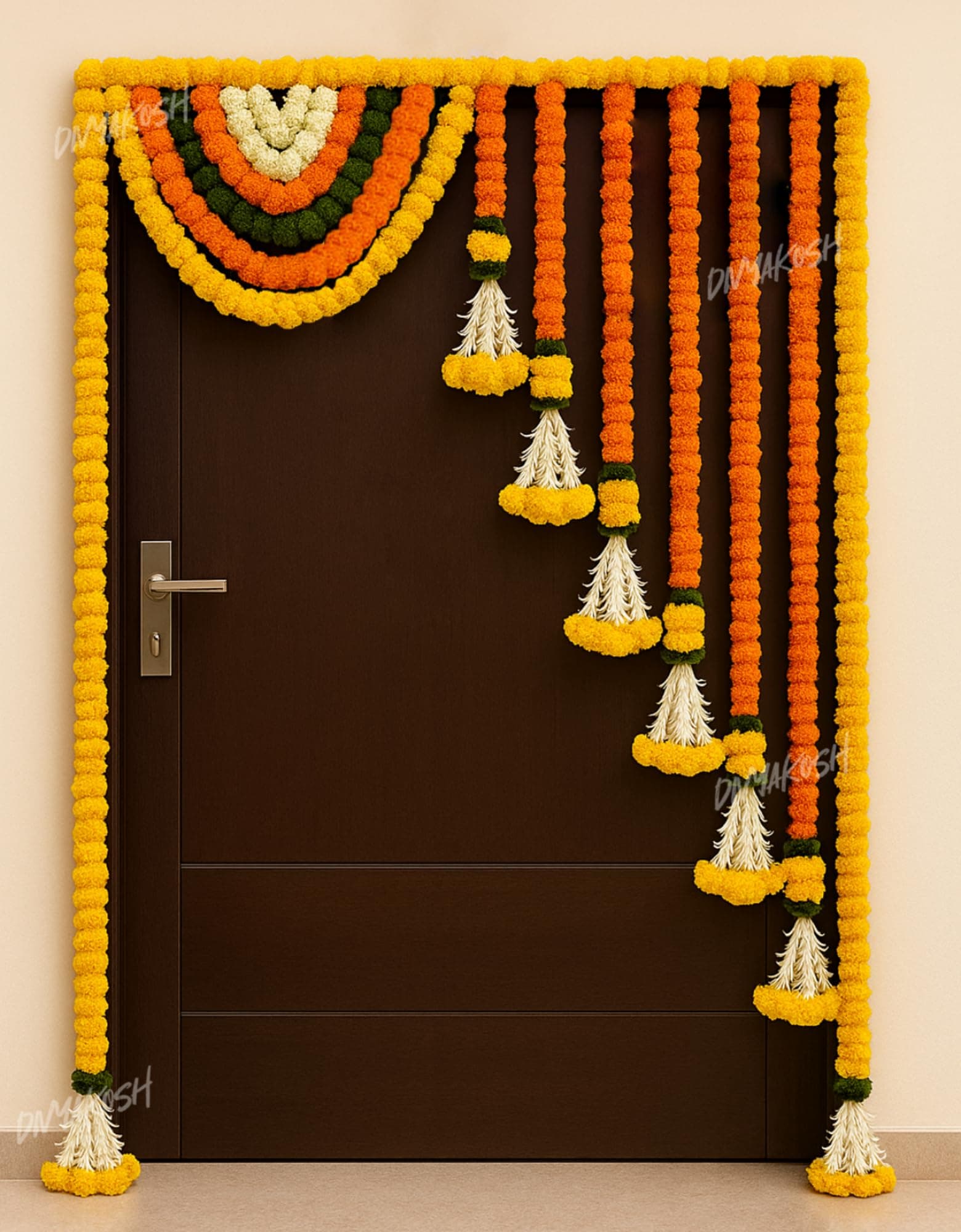 Divyakosh Marigold Flower Full Door Decoration for 3 FT Door | Decoration Items for Home, Main Door, Mandir,Event,Party|Thoranam for Entrance Door, Torans,Banderwal for Home Door |41 Inches
