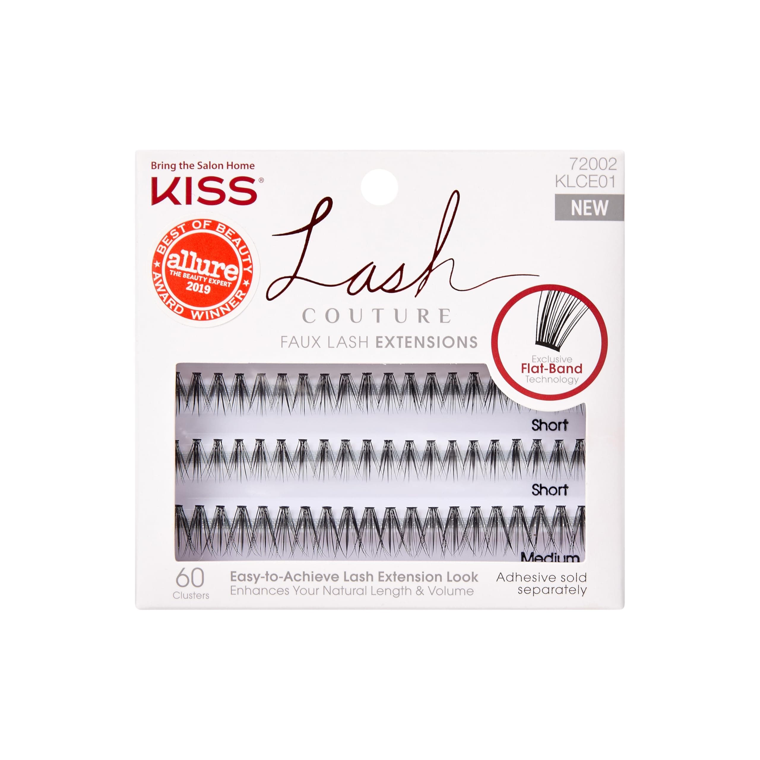 Lash Couture Faux Lash Extensions, Style 'Venus', Exclusive Flat-Band Technology, Short & Medium Length, 60 Individual Lash Clusters