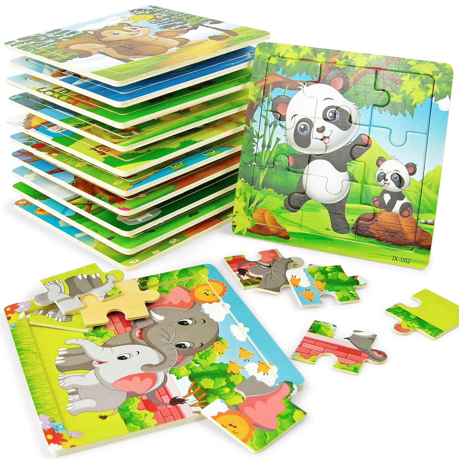Vileafy 12 Pack Wooden Animal Puzzles for Toddlers & Kids 3-5 with Organza Bags, Jigsaw Puzzles for Spring Party Favors, Montessori Preschool Learning Toys & Goodie Bags Stuffers
