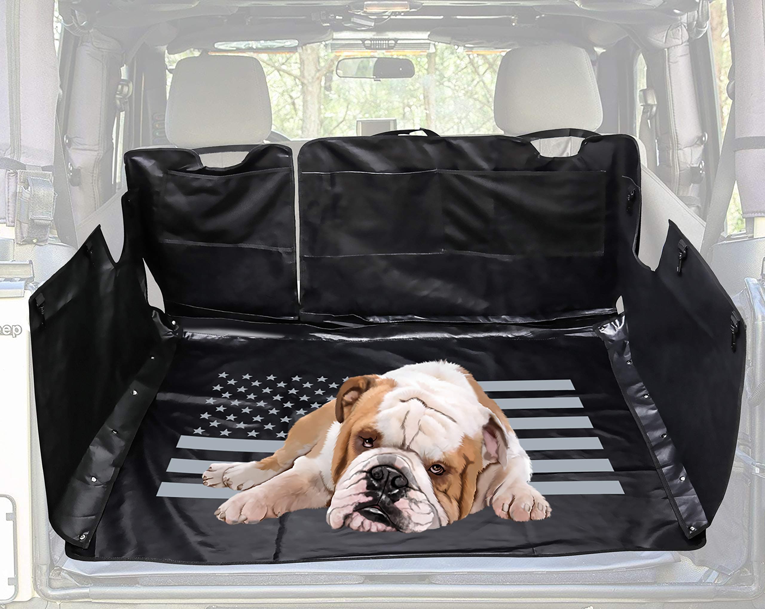 Dog seat Covers for Jeep Wrangler, Trunk Liner Mat Cover for Pet, Nonslip, Waterproof, ultipurpose Storage Case, 600D Oxford Fabric, Hammock Style-US Flag
