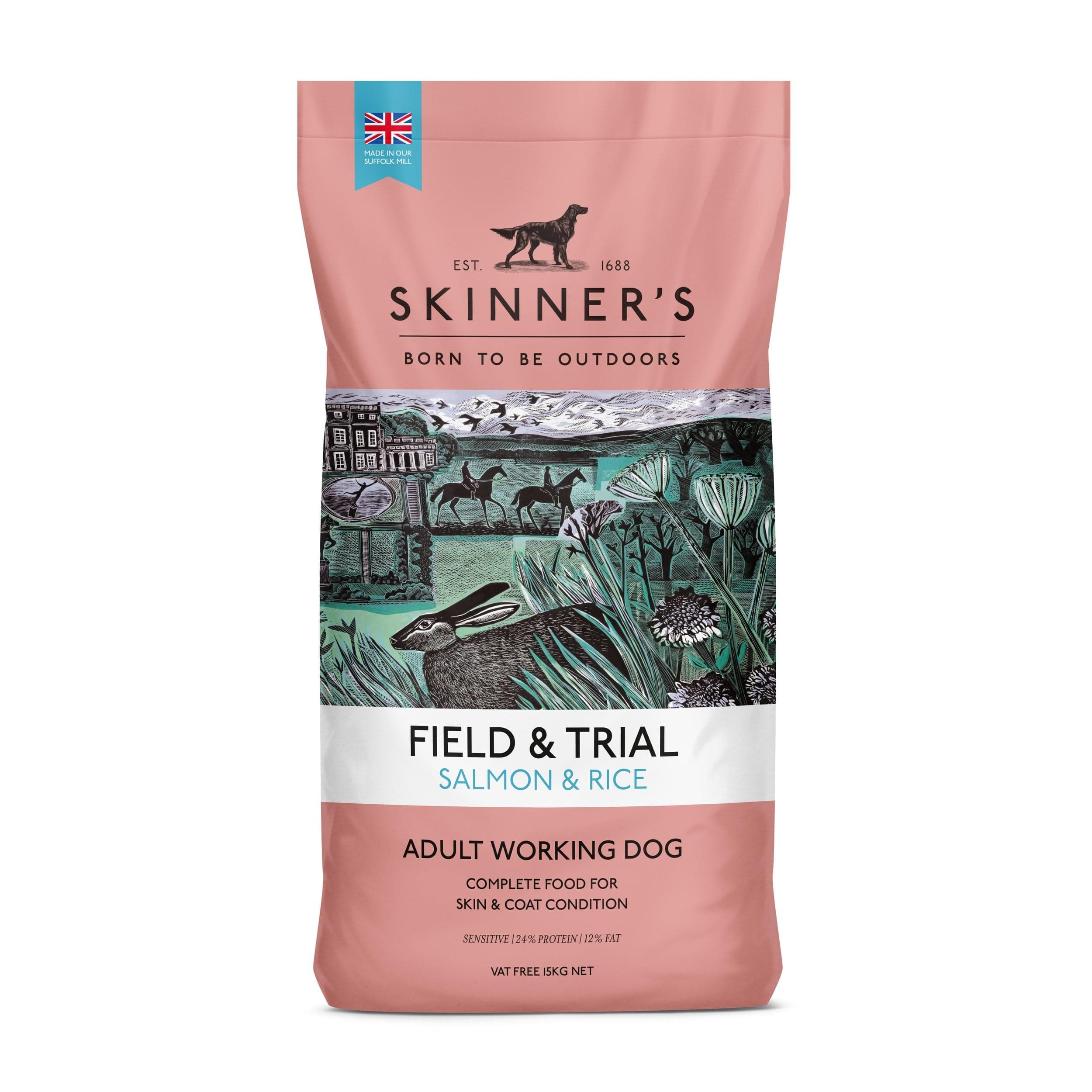 Field & Trial Salmon & Rice 15kg , Complete Dry Adult Working Dog Food, Gentle Digestion, Glossy Coat
