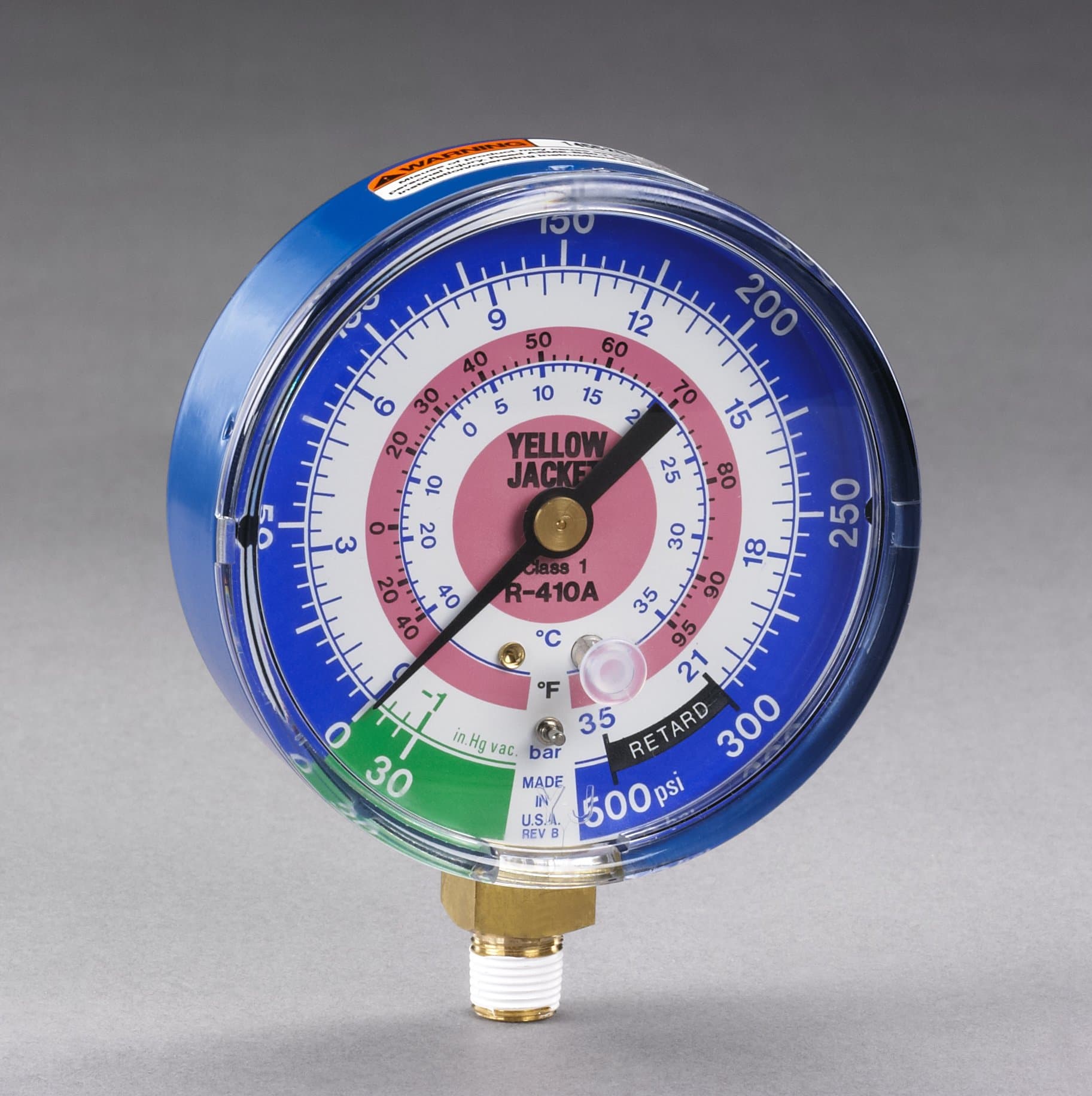 Yellow Jacket 49136 3-1/8" Blue Compound, 30", 0-300 psi/bar, R-410A Gauge Degrees C and Degrees F