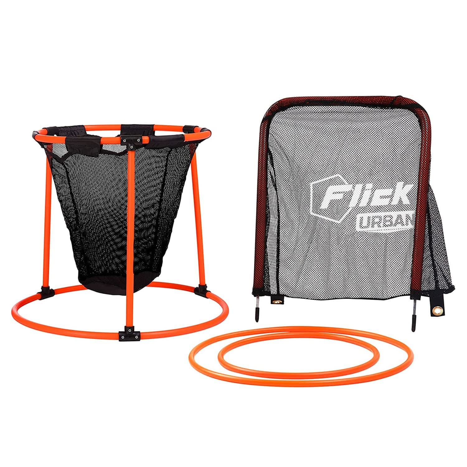 Football FlickUrban Multi Skills Set – 4 in 1 Football Training Equipment Set – Portable Accuracy Basket Hoop – Mini Target Goal – Target Goal - Precision Rings