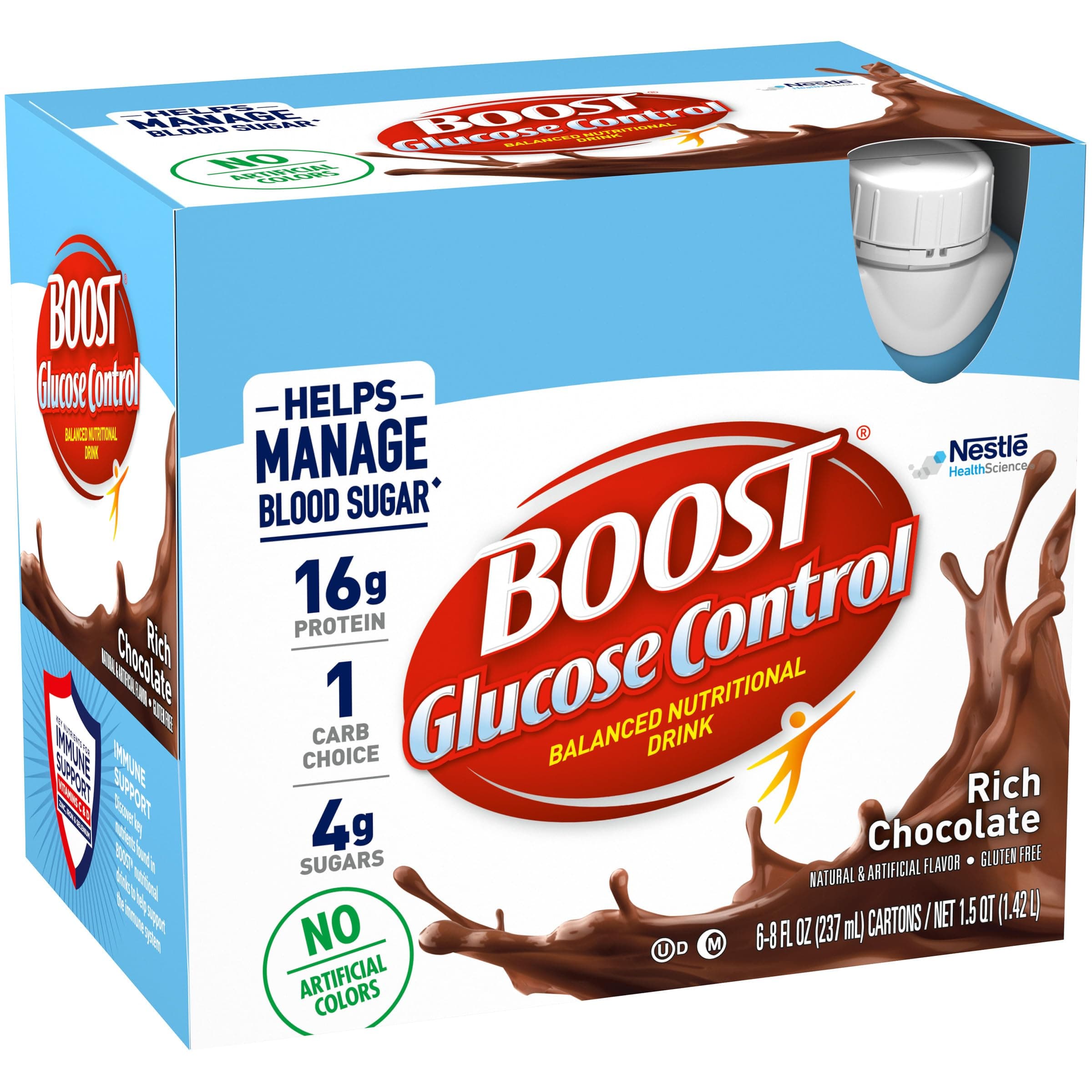 Boost Glucose Control Balanced Nutritional Drink, Rich Chocolate, Helps Manage Blood Sugar with No Artificial Colors, 8 FL OZ Resealable Bottles, 6 CT (Pack of 2)