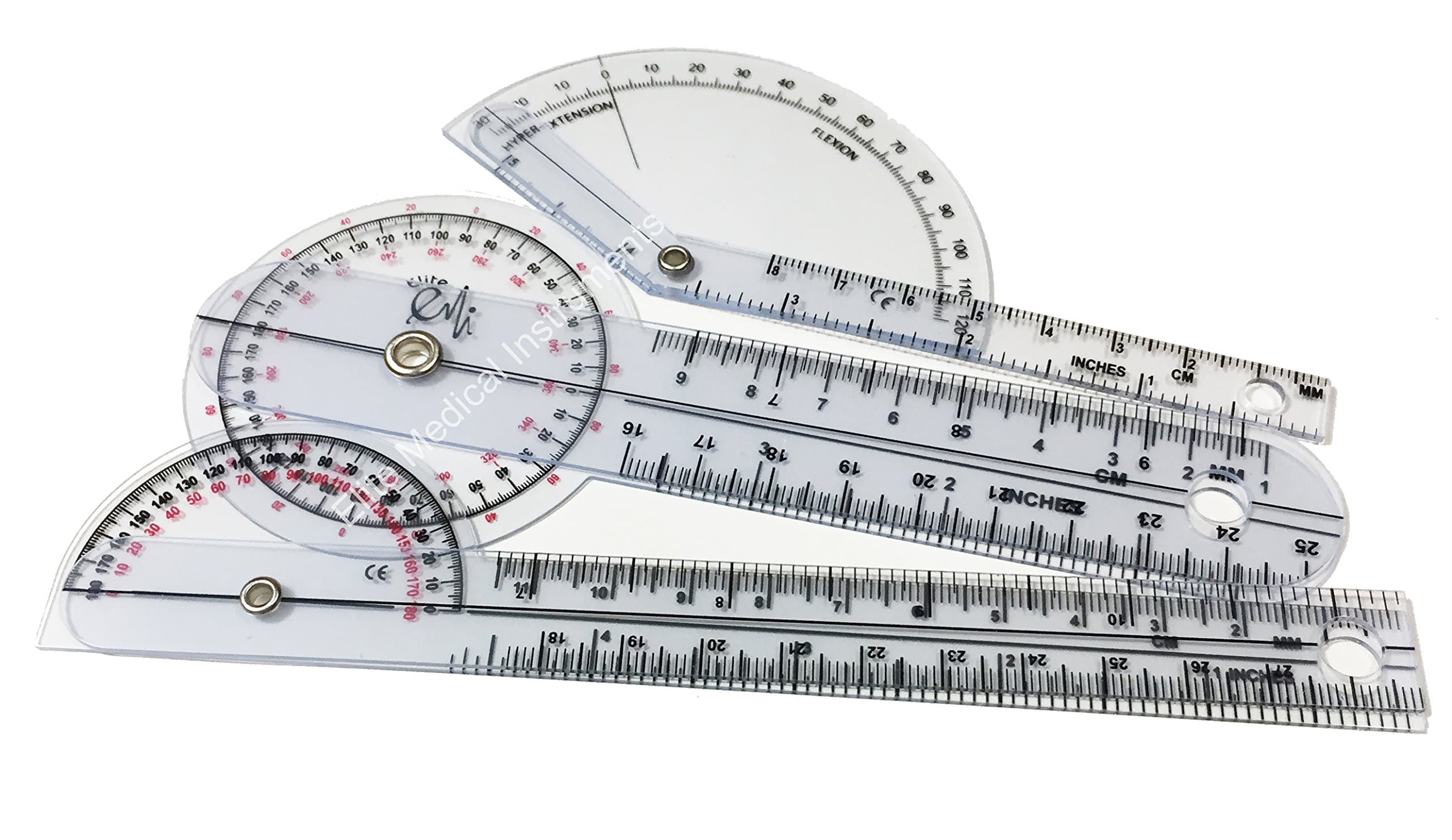 EMI Pocket 3 Piece Goniometer Set: Finger Goniometer, 6" Goniometer, 180 Degree 6" Goniometer EGM-430