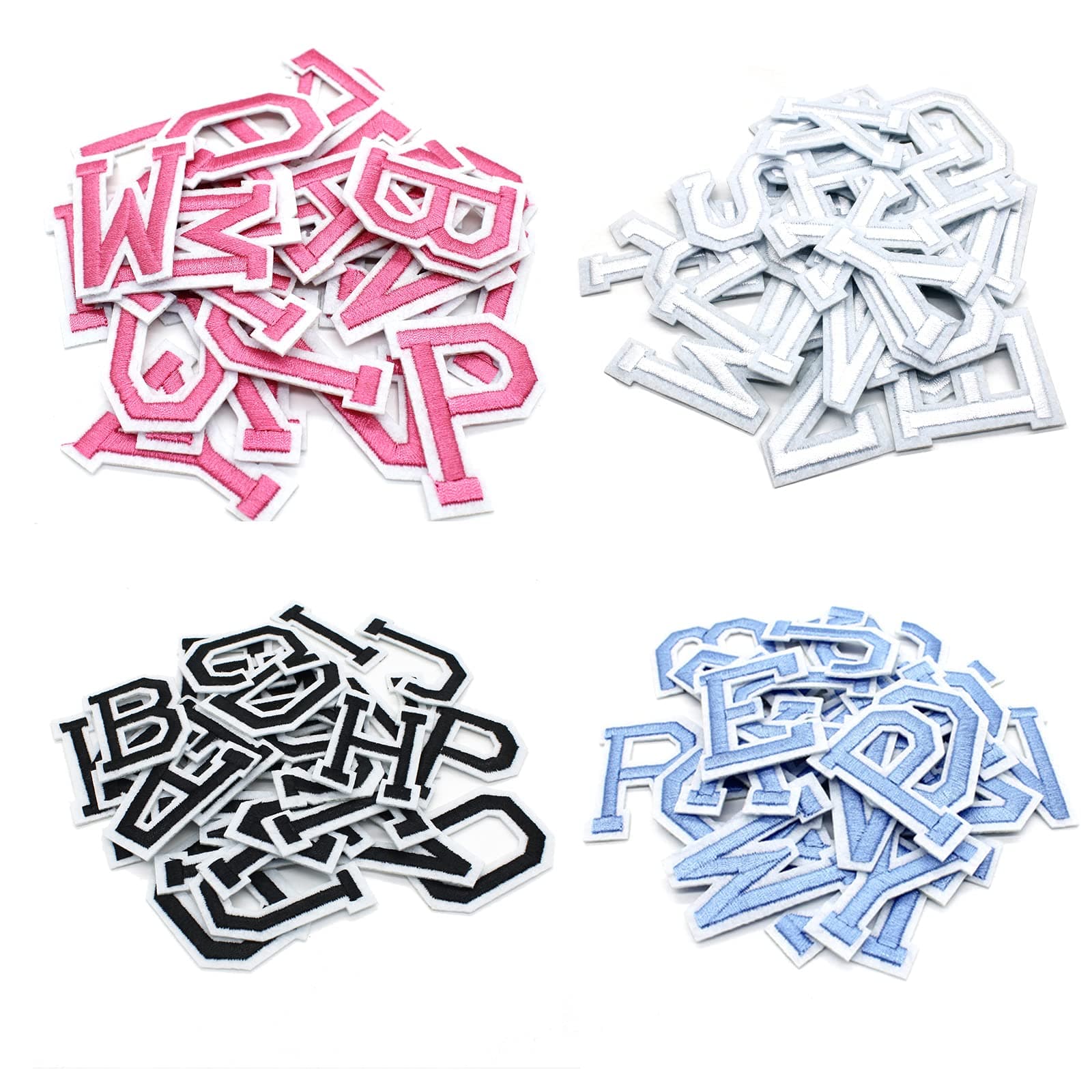 Iron on Letters for Clothing,104 Pieces Iron on Patches for Clothing,4 Set Letter Patches for Clothing,1.6” x 2” (Black+Blue+Pink+White)