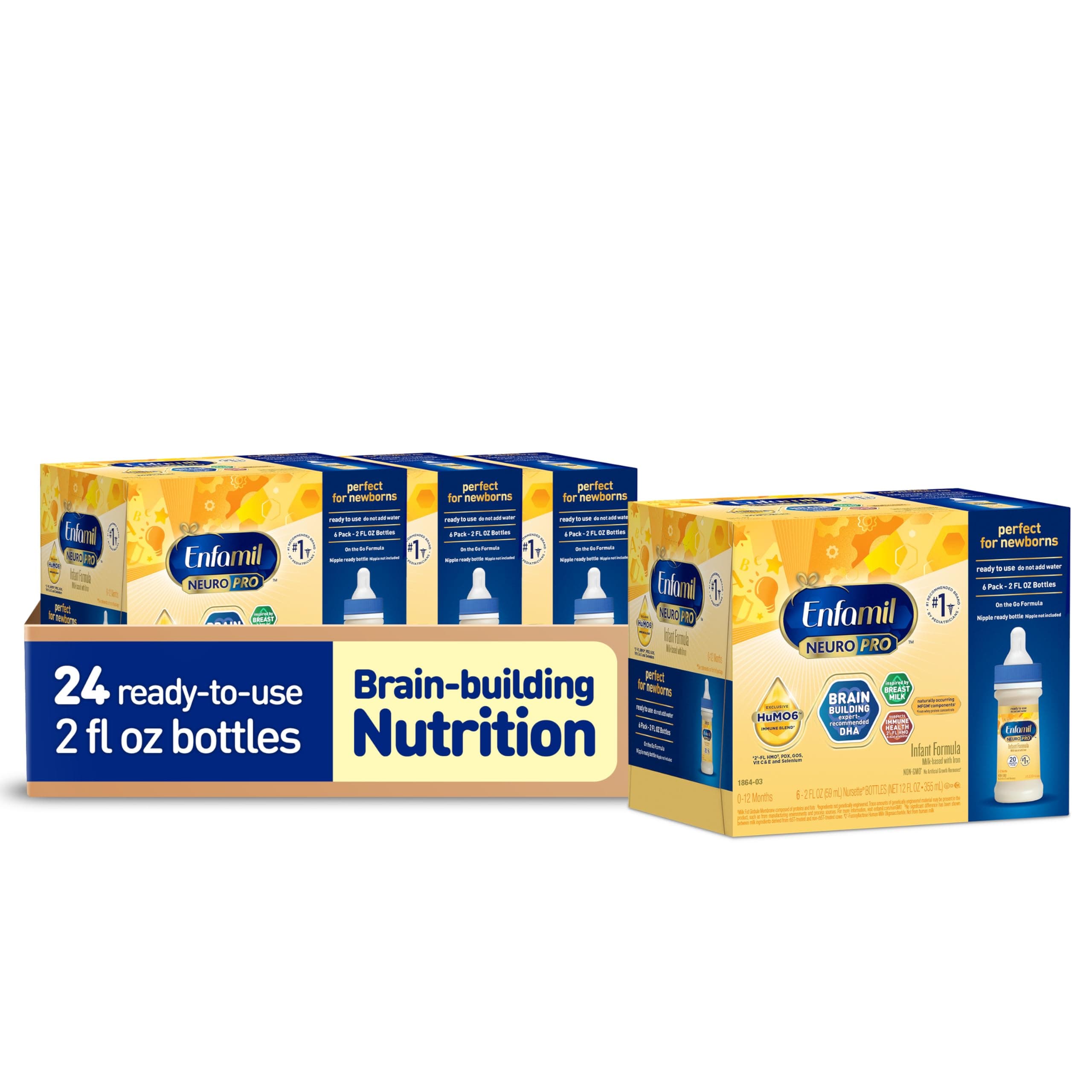 NeuroPro Baby Formula, Brain Building Duo DHA & MFGM, Exclusive Immune Supporting HuMO6 Blend, Powder Infant Formula, Baby Milk, 2 Fl Oz, 24-Pack