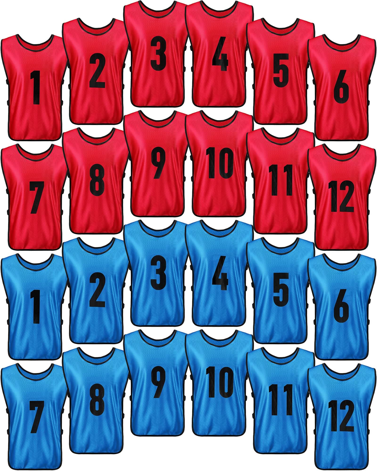 Yahenda24 Pcs Sports Pinnies Soccer Scrimmage Practice Vests Numbered Soccer Team Pennies with Belt for Adult