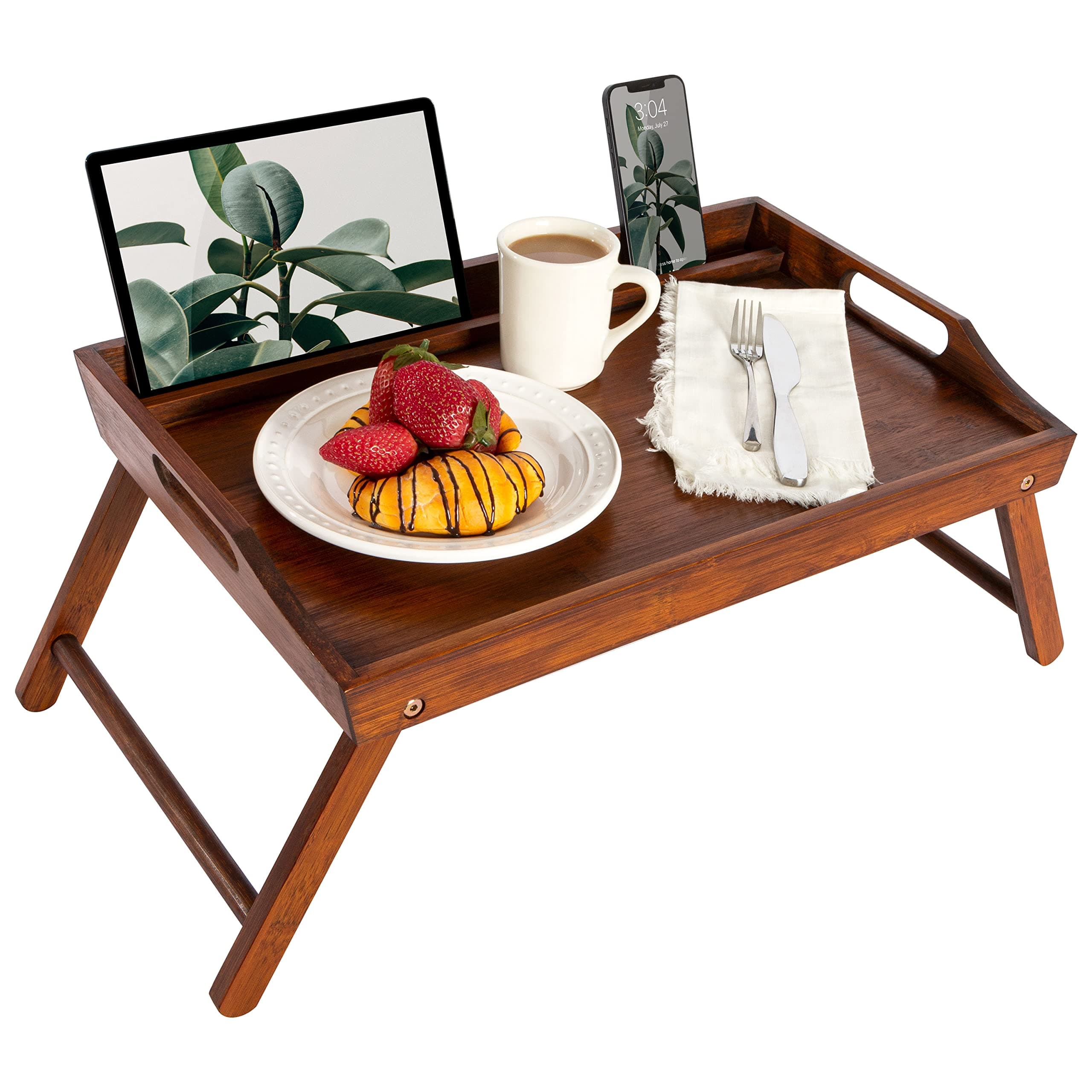 ROSSIE HOME Extra Large Bamboo Bed Tray, Lap Tray, Lap Desk with Phone Holder - Fits up to 17.3 Inch Laptops and Most Tablets - Java - Style No. 78112
