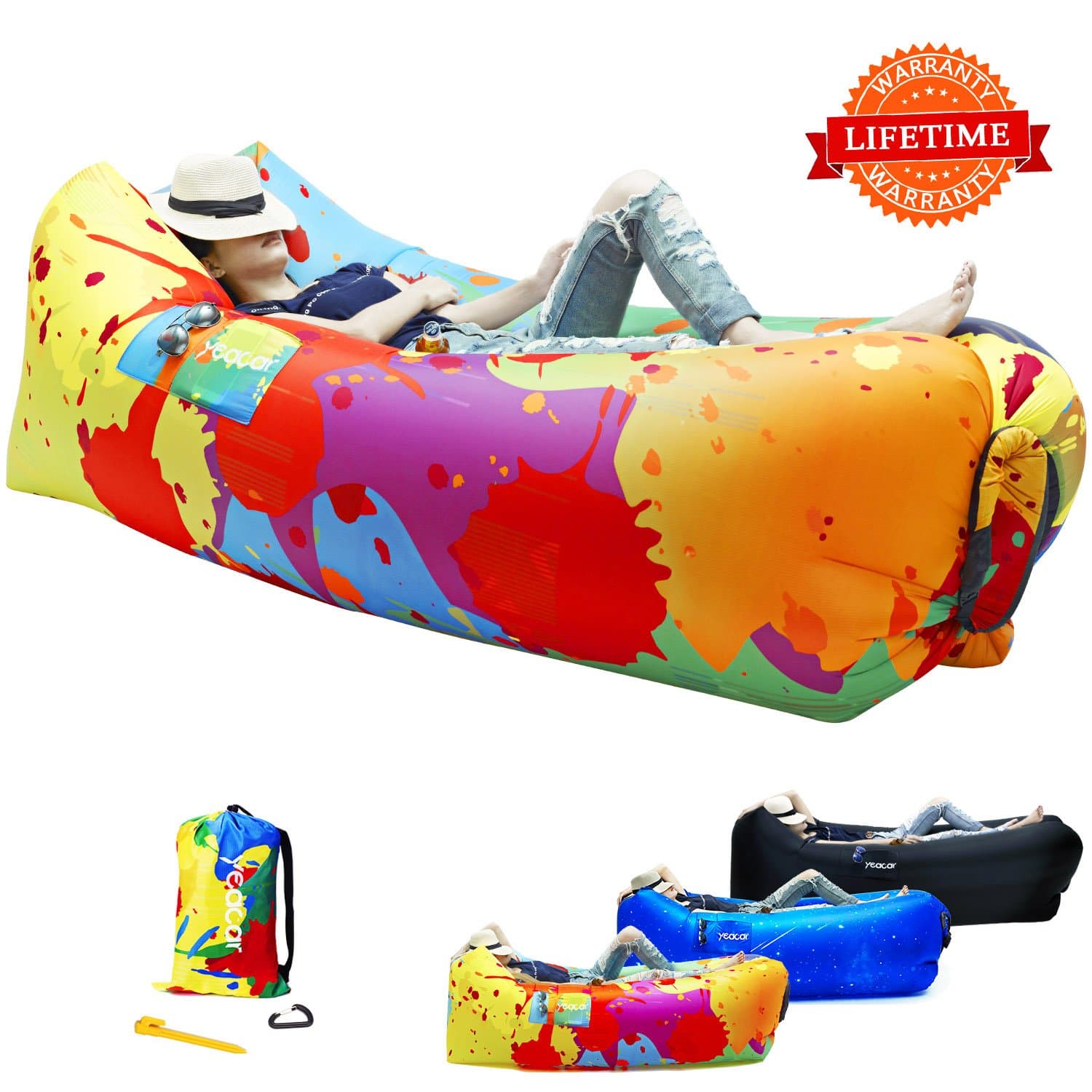 Inflatable Lounger Air Sofa, Portable Waterproof Indoor or Outdoor Inflatable Couch for Camping Park Hiking Travelling Picnics Pool Music Festivals and Beach Party
