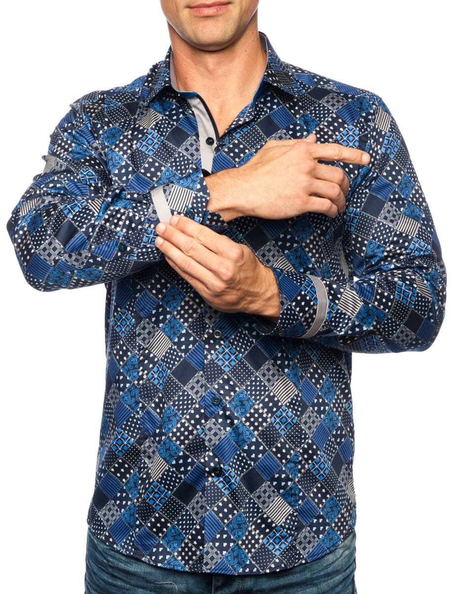 Michael & David Men'sCasual Fashion Slim Fit Long Sleeve Dress Shirts MD292