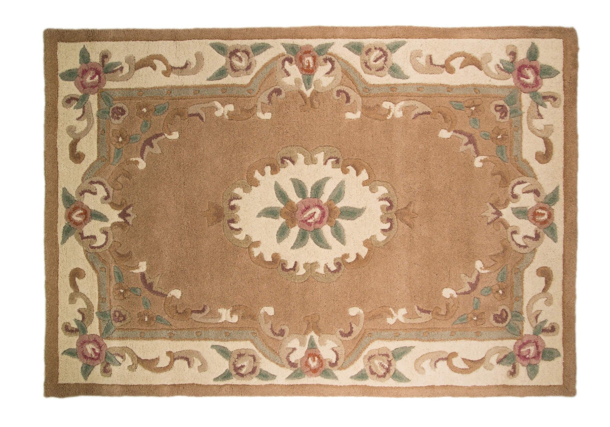 Chinese Wool Rugs In Beige Handmade Traditional Aubusson Design 120x180cm or 4'x6'