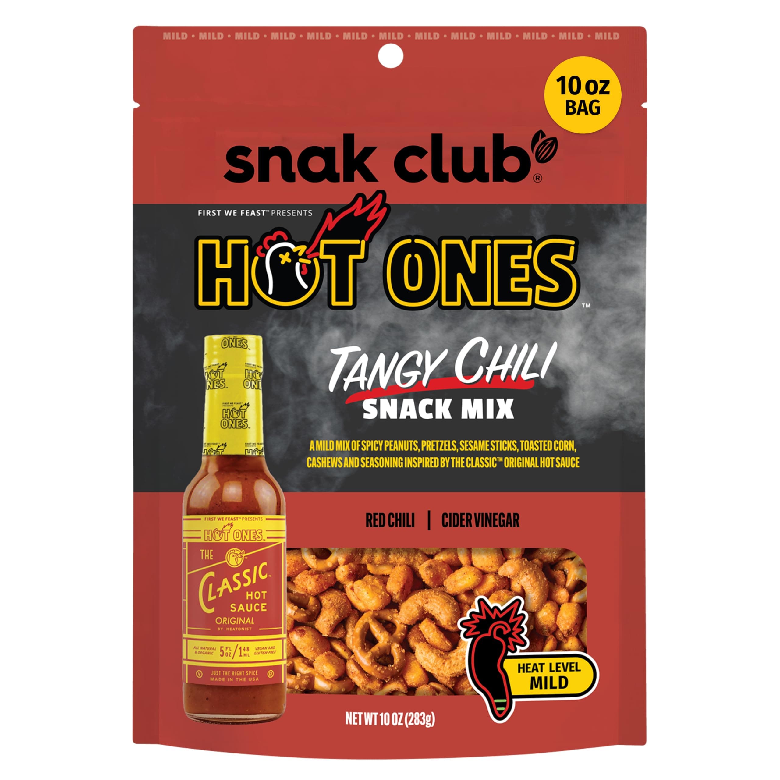 x Hot Ones Snack Mix, Spicy Chili, Spicy Snacks with Peanuts, Pretzels, Sesame Sticks, Roasted Corn, Cashews, Inspired by Hot Vegan Snack, 10 Oz, Resealable