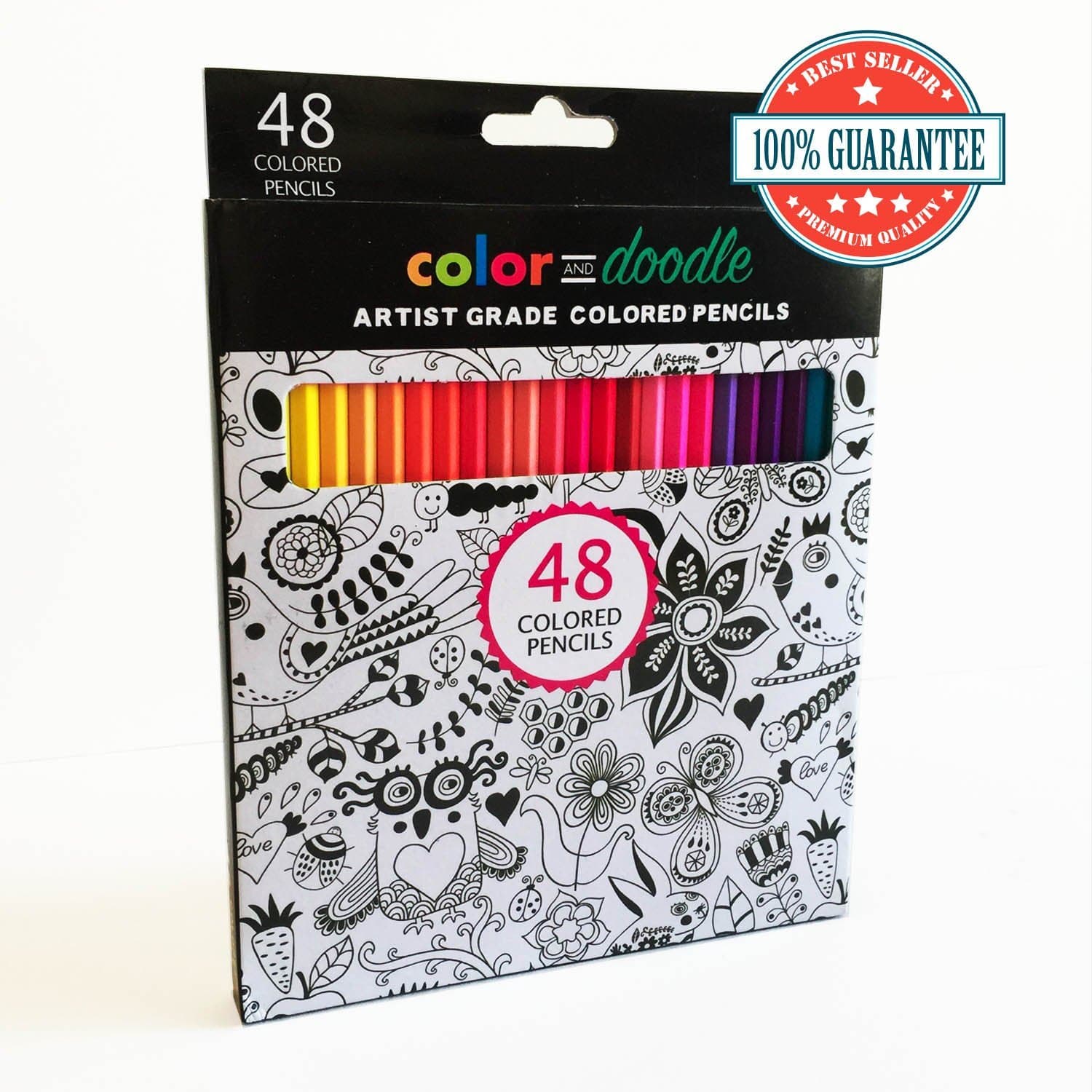 Colored Pencils for Adults and Kids Color and Doodle 48 Watercolor Color Pencils Professional Quality with Soft Lead and Vibrant Colors. Bonus Two Coloring E-Books