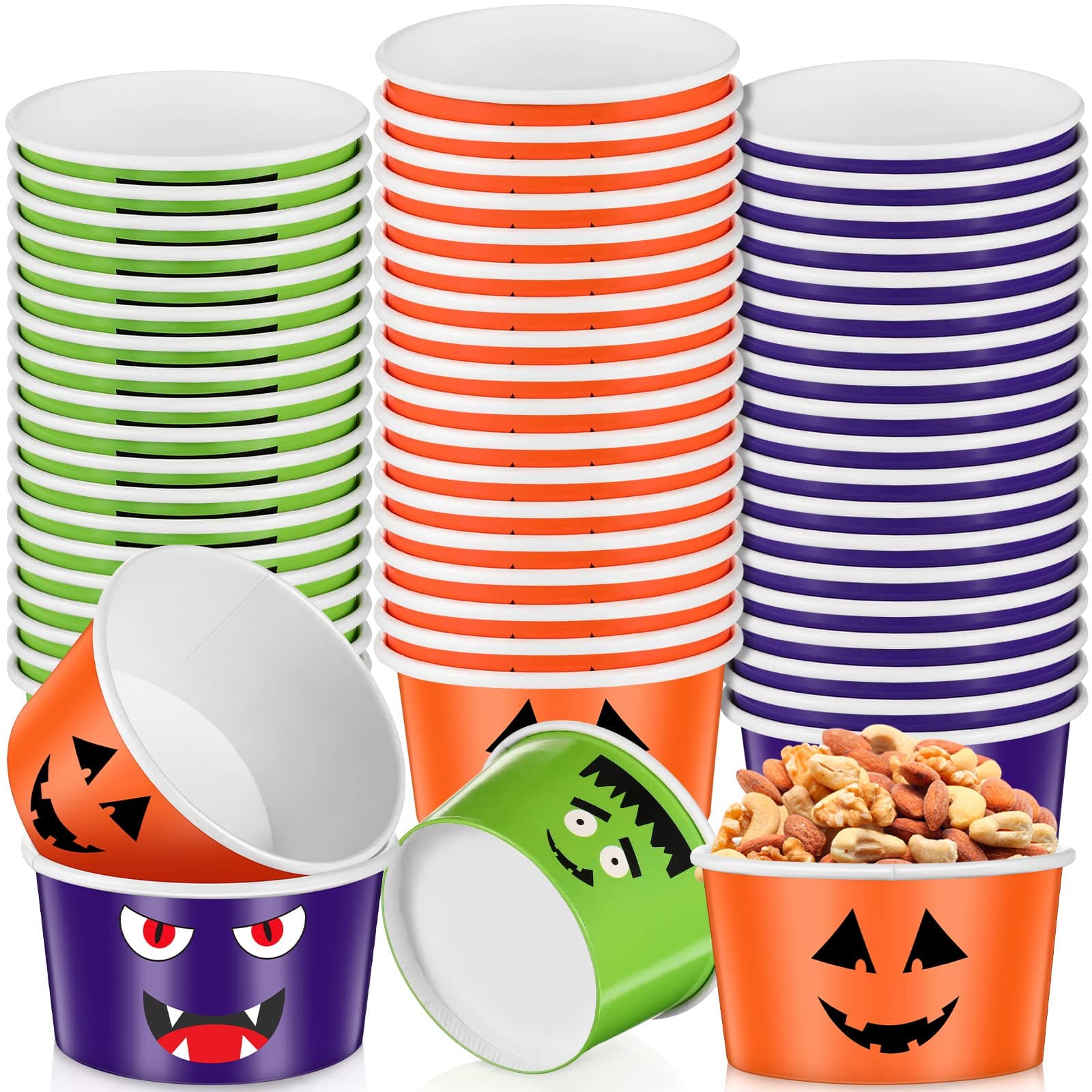 Yungyan 60 Pcs Halloween Treat Snack Cups 9 oz Halloween Ice Cream Cups Ghost Pumpkin Paper Bowls Trick or Treat Disposable Soup Bowls for Sundae Yogurt Halloween Party Supply