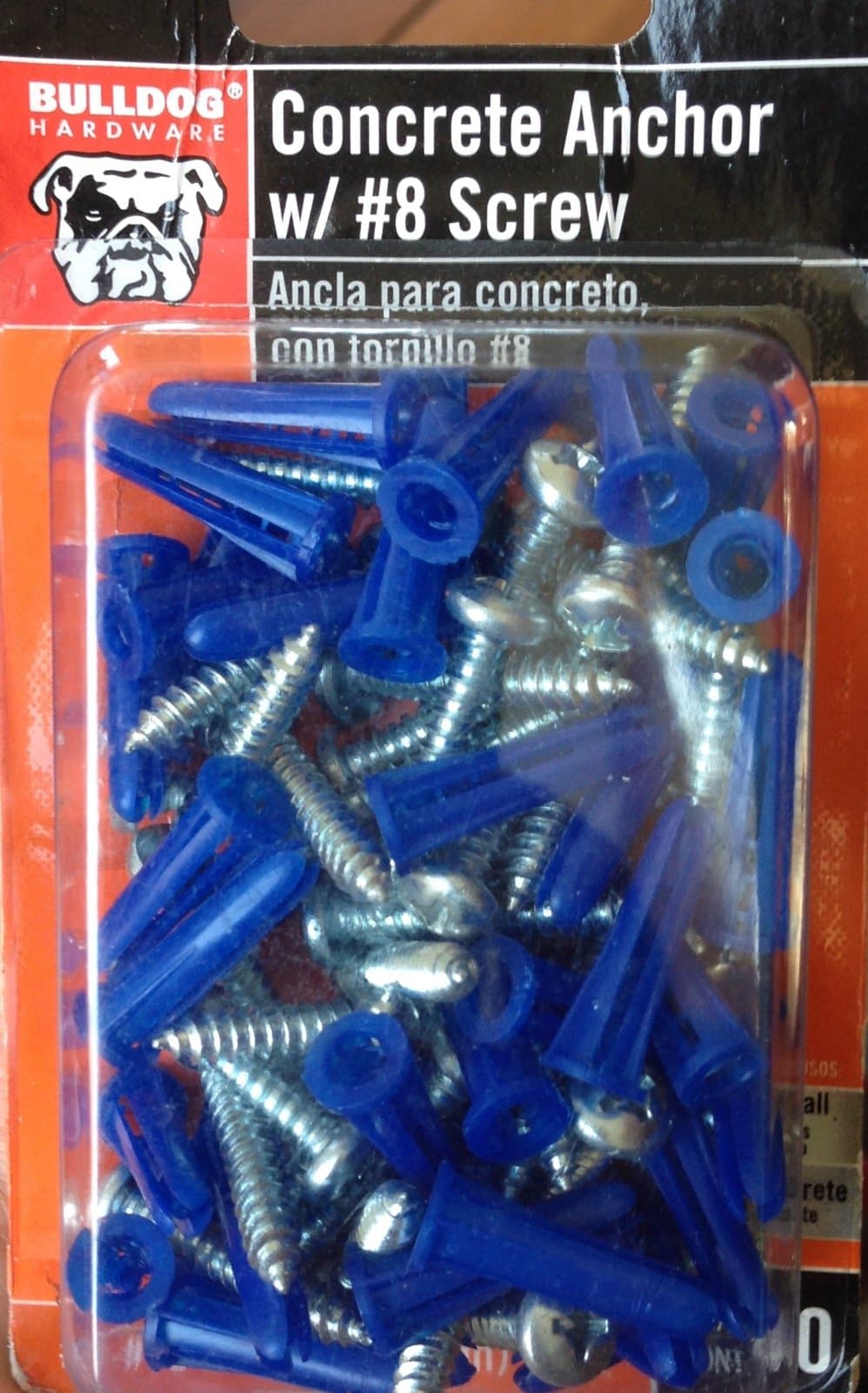 Bulldog Hardware Plastic Concrete Anchors with #8 Screws, 40 Pieces