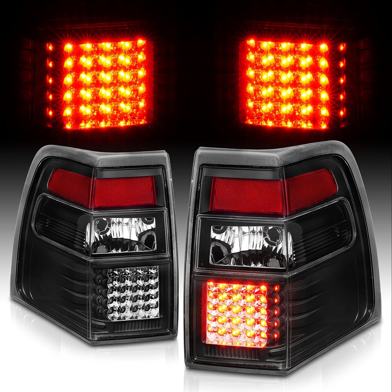 AmeriLite Black LED Replacement Brake Tail Lights Set For 2007-2017 Ford Expedition - Passenger and Driver Side