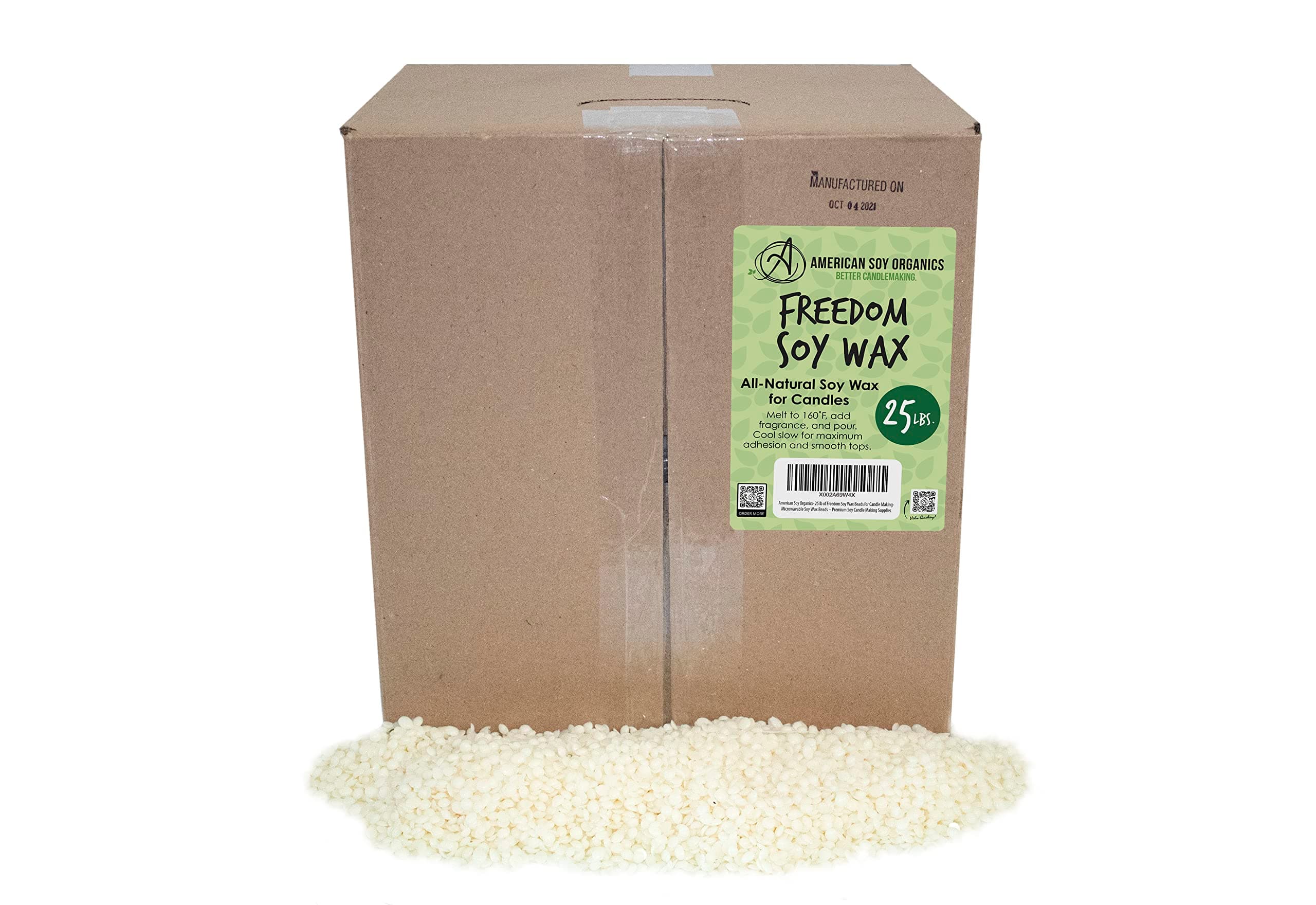 American Soy Organics- 25 lb of Freedom Soy Wax Beads for Candle Making – Microwavable Soy Wax Beads – Premium Soy Candle Making Supplies