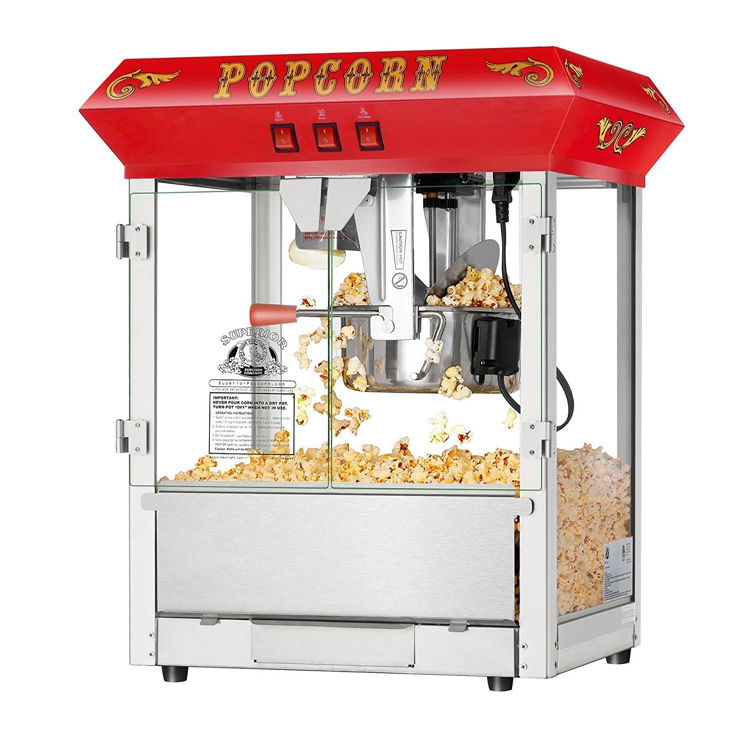Hot and Fresh Countertop Style Popcorn Popper Machine-Makes Approx. 3 Gallons Per Batch- by Superior Popcorn Company- (8 oz., Red)