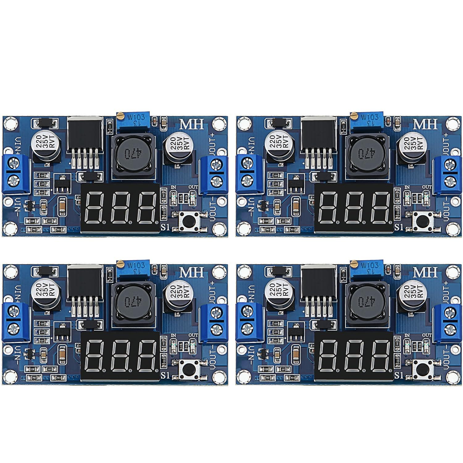 4 Pieces Adjustable LM2596S DC-DC Buck Converter Reduced Voltage Regulator Power Module 36V 24V 12V to 5V 2A Voltage Stabilizer with Digital Voltmeter Display
