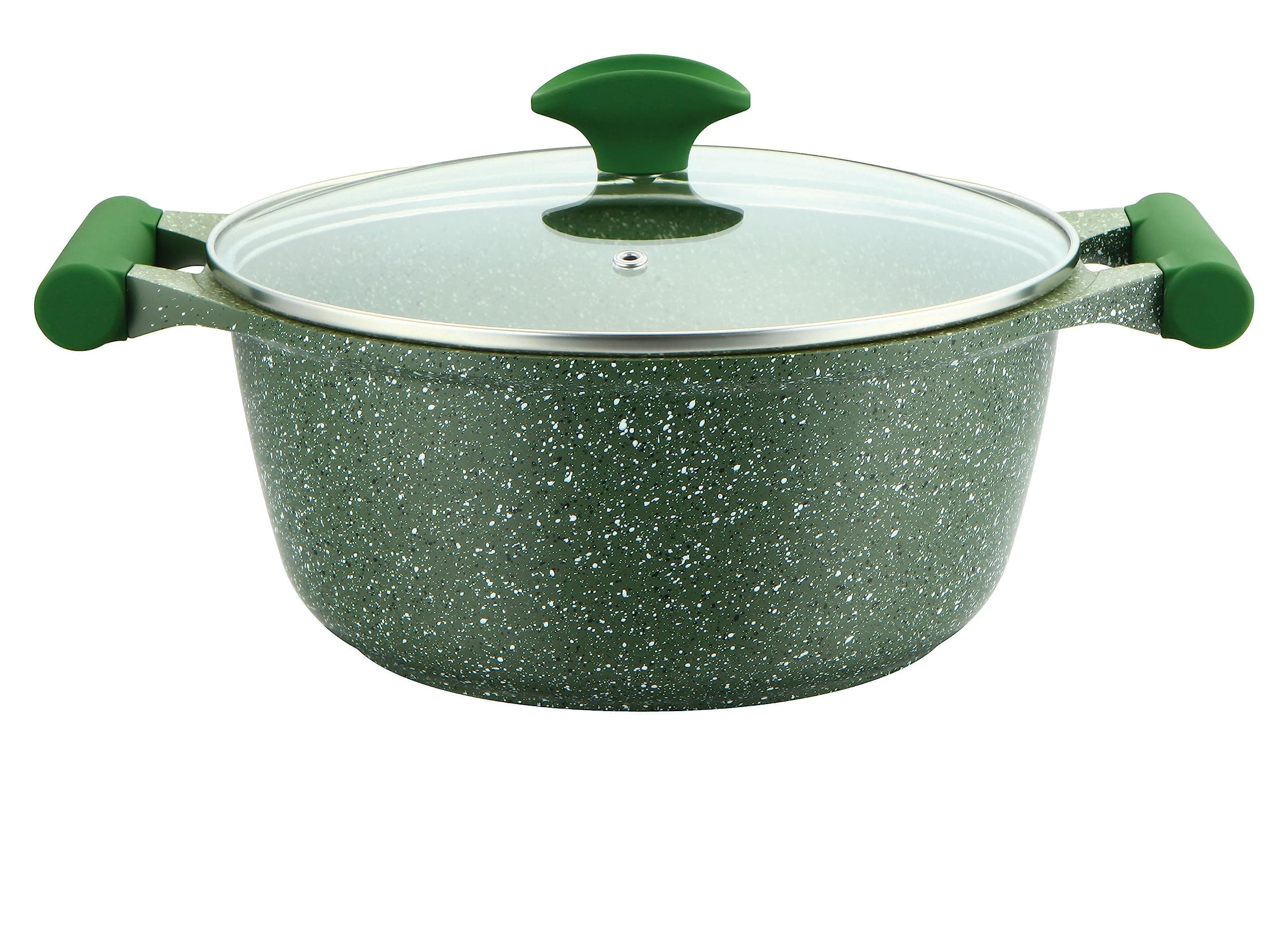 Essentials Non-Stick Casserole with Glass Lid 30Cm | Granite Coated Induction Compatible Aluminium Cooking Pot | Green - PR81112