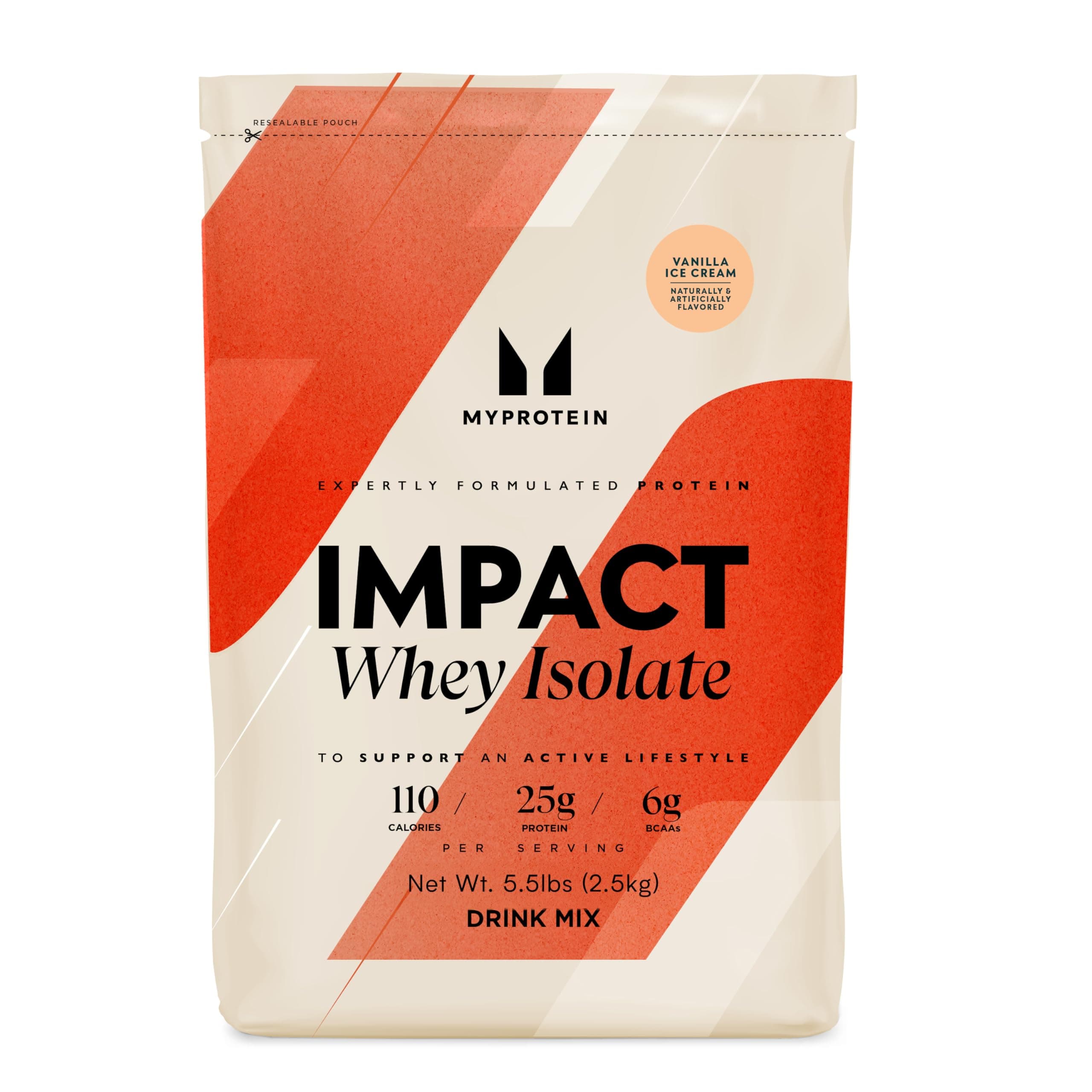 Myprotein Impact Whey Protein Isolate, 5.5 Lbs (81 Servings) Vanilla, 25g Protein, 3.5g Glutamine & 4.5g BCAA Per Serving, Protein Shake for Muscle Strength & Recovery