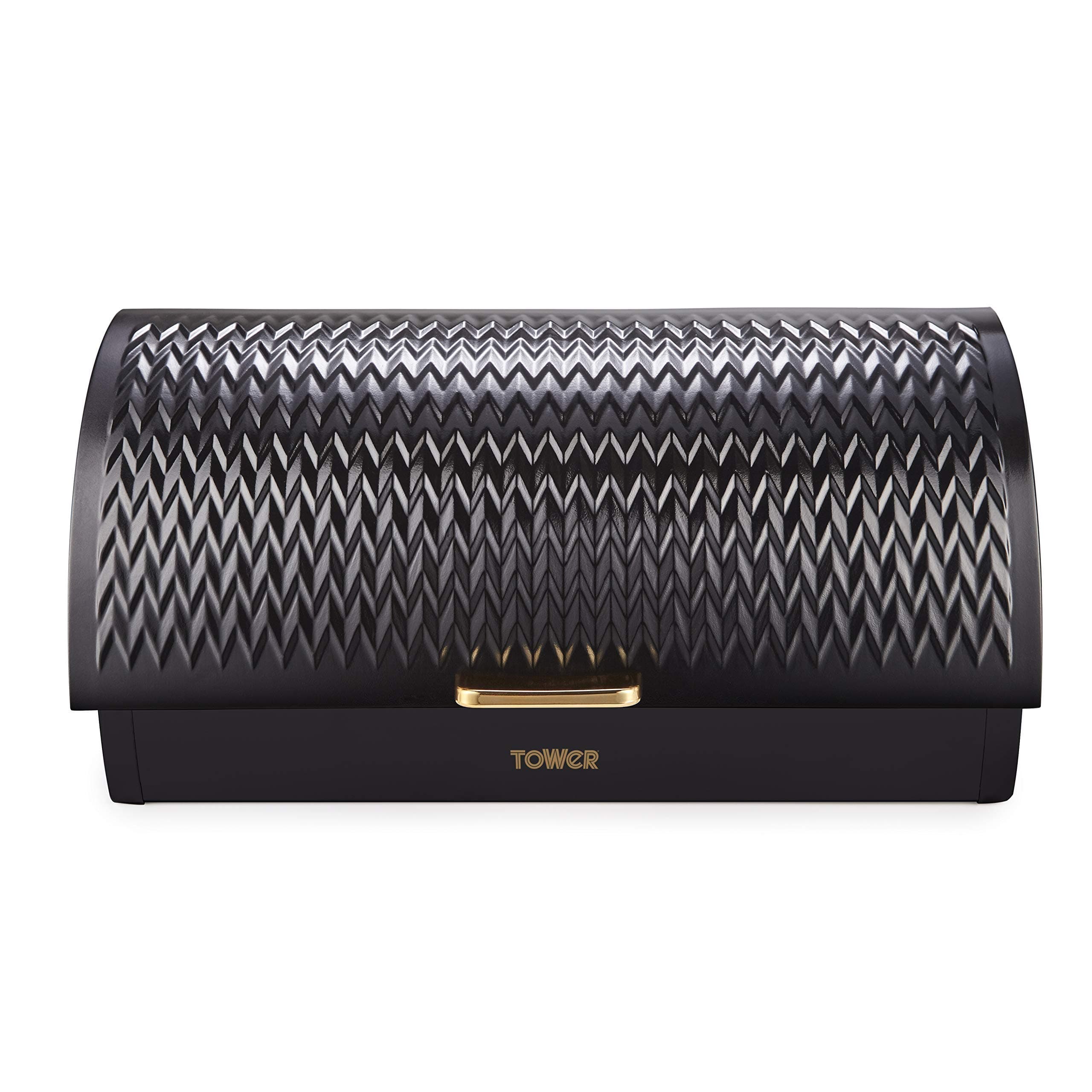 Tower T826090BLK Empire Roll Top Bread Bin, Stainless Steel, Black and Brass, One Size