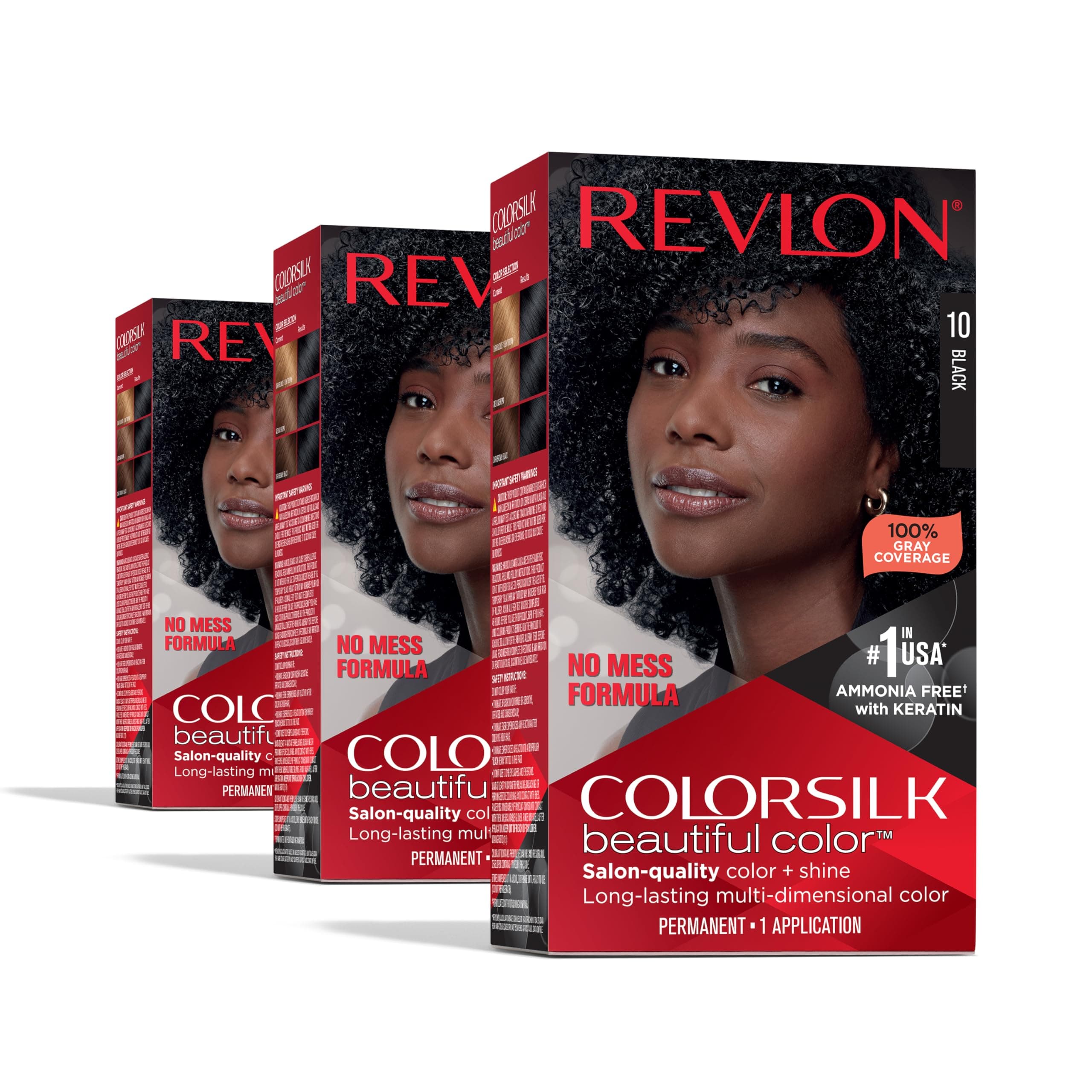 Colorsilk Beautiful Color Permanent Hair Color, (OLD VERSION) 10 Black (Pack of 3)