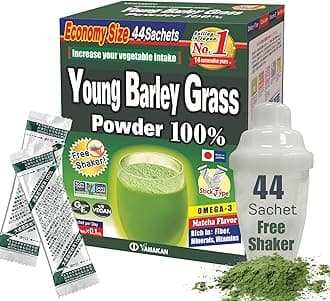 YAMAKAN Young Barley Grass Powder, Grass Juice for Gut Health & Vitality, Rich in Vitamins & Minerals for Women & Men, Super Greens Powder, Non GMO, Gluten-Free & Vegan, 44 Count