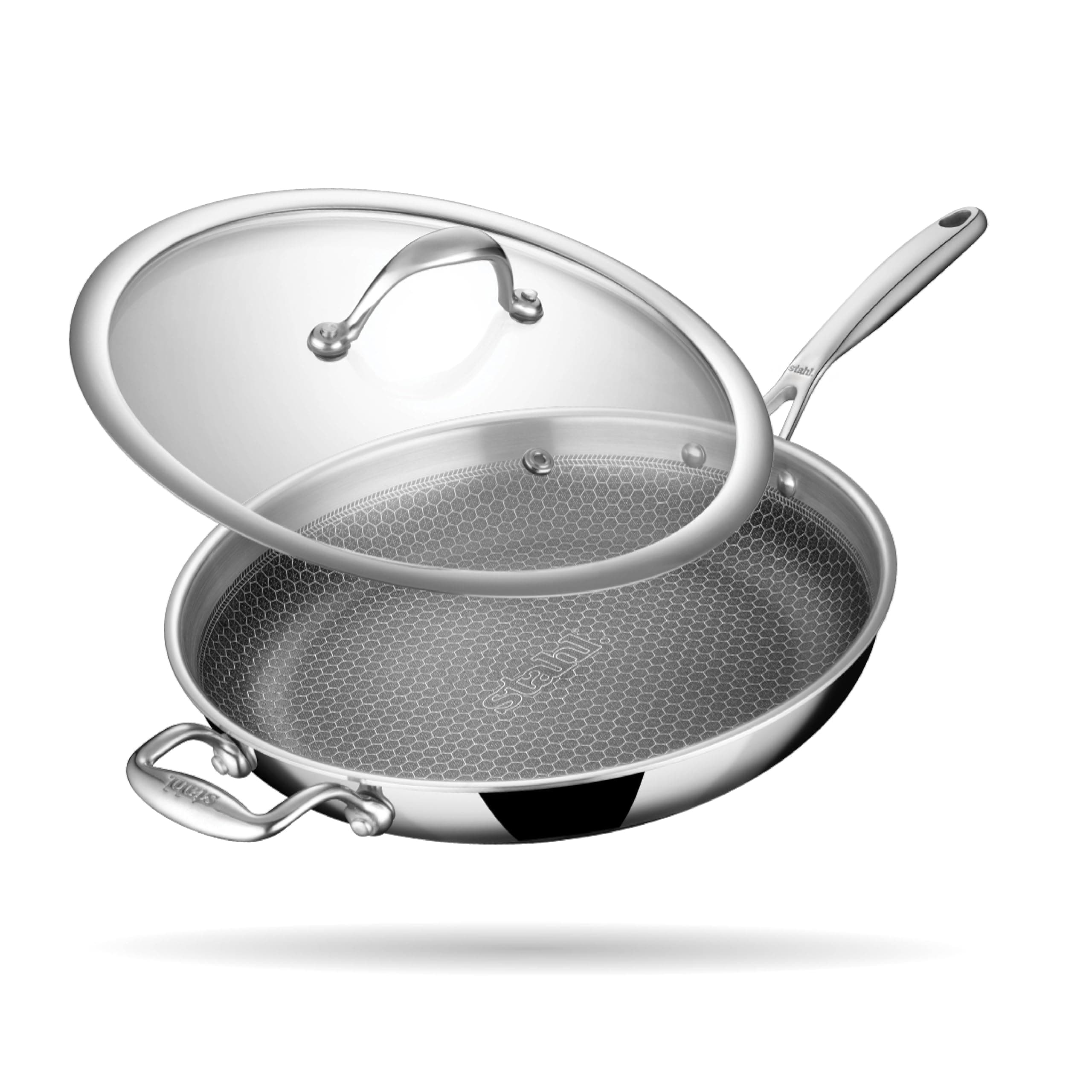 Artisan Hybrid Triply Frying Pan with Lid, Fry pan Induction Base, Frying pan Non Stick, Omelette Pan Non Stick, Frying pan Stainless Steel, 2.3 L, 28 cm